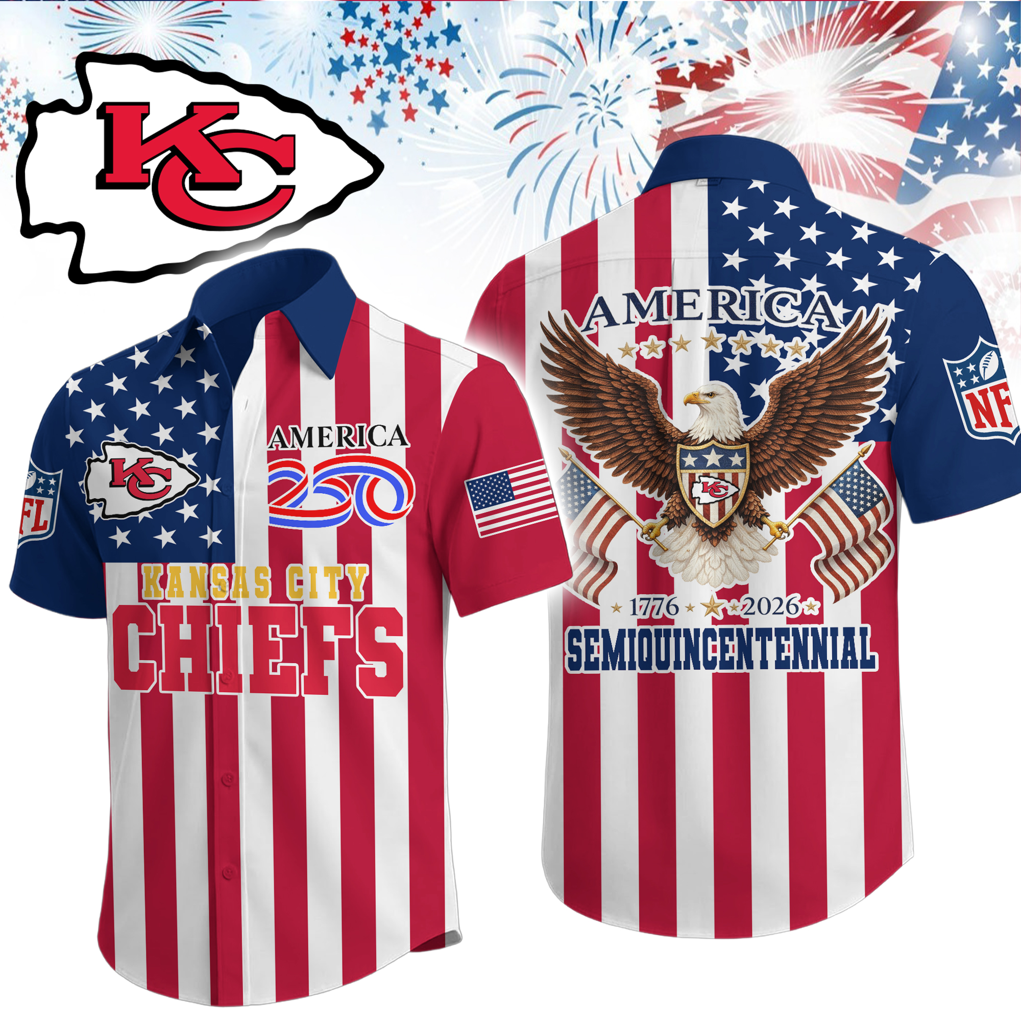 Kansas City Chiefs | Premium NFL Liberty Eagle Patriotic Short-Sleeved Shirt