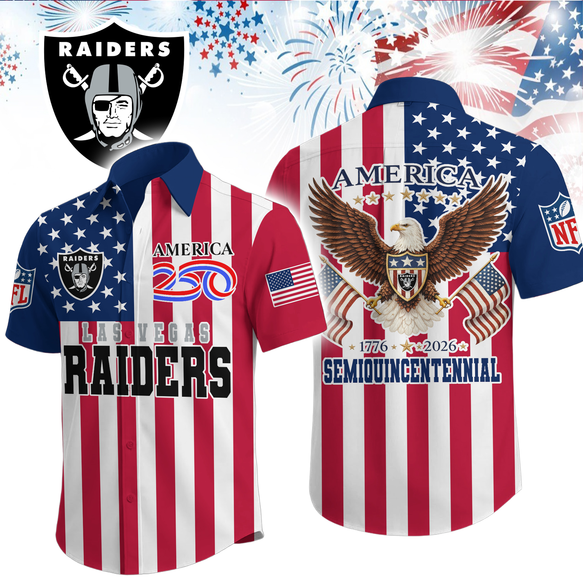 Las Vegas Raiders | Premium NFL Liberty Eagle Patriotic Short-Sleeved Shirt