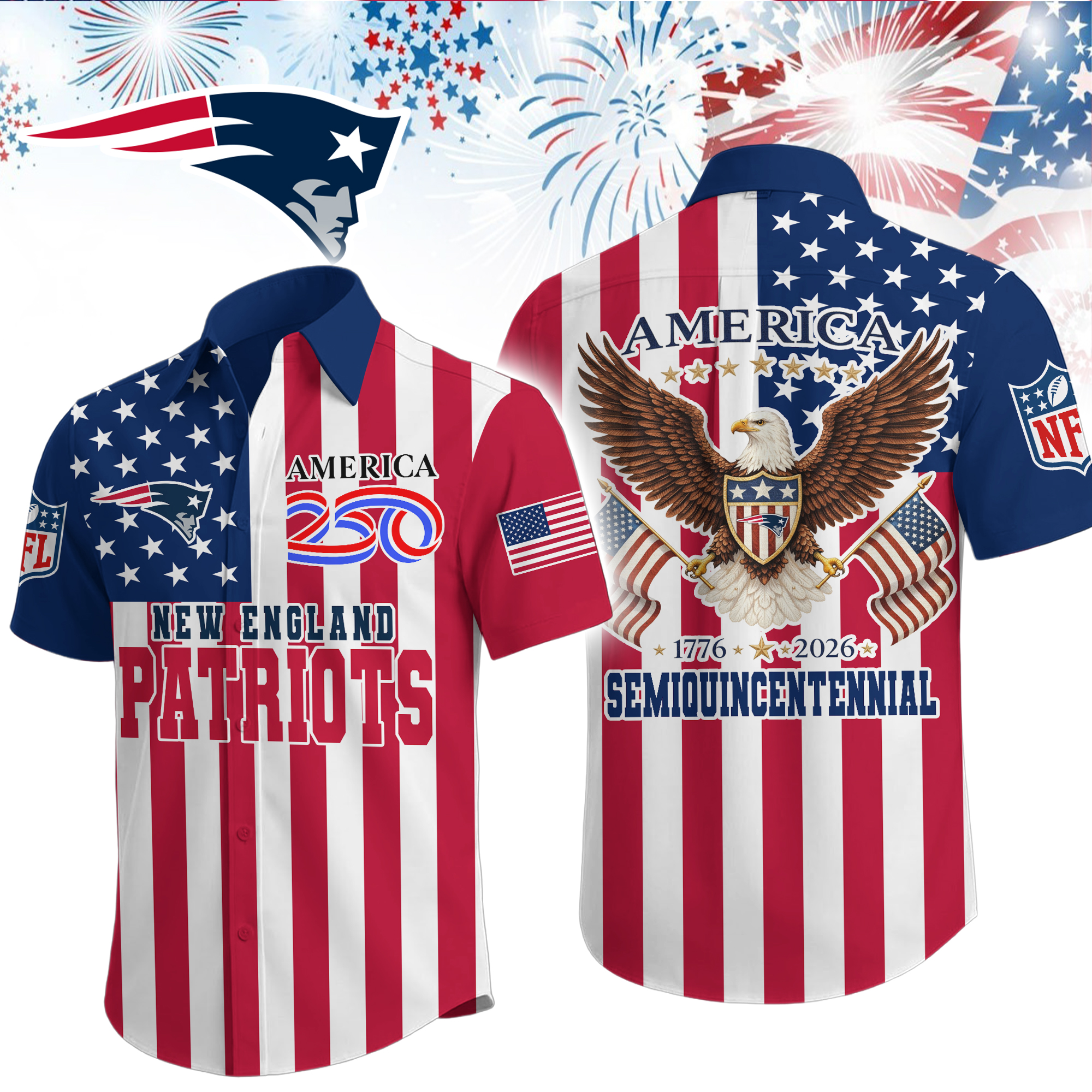 New England Patriots | Premium NFL Liberty Eagle Patriotic Short-Sleeved Shirt
