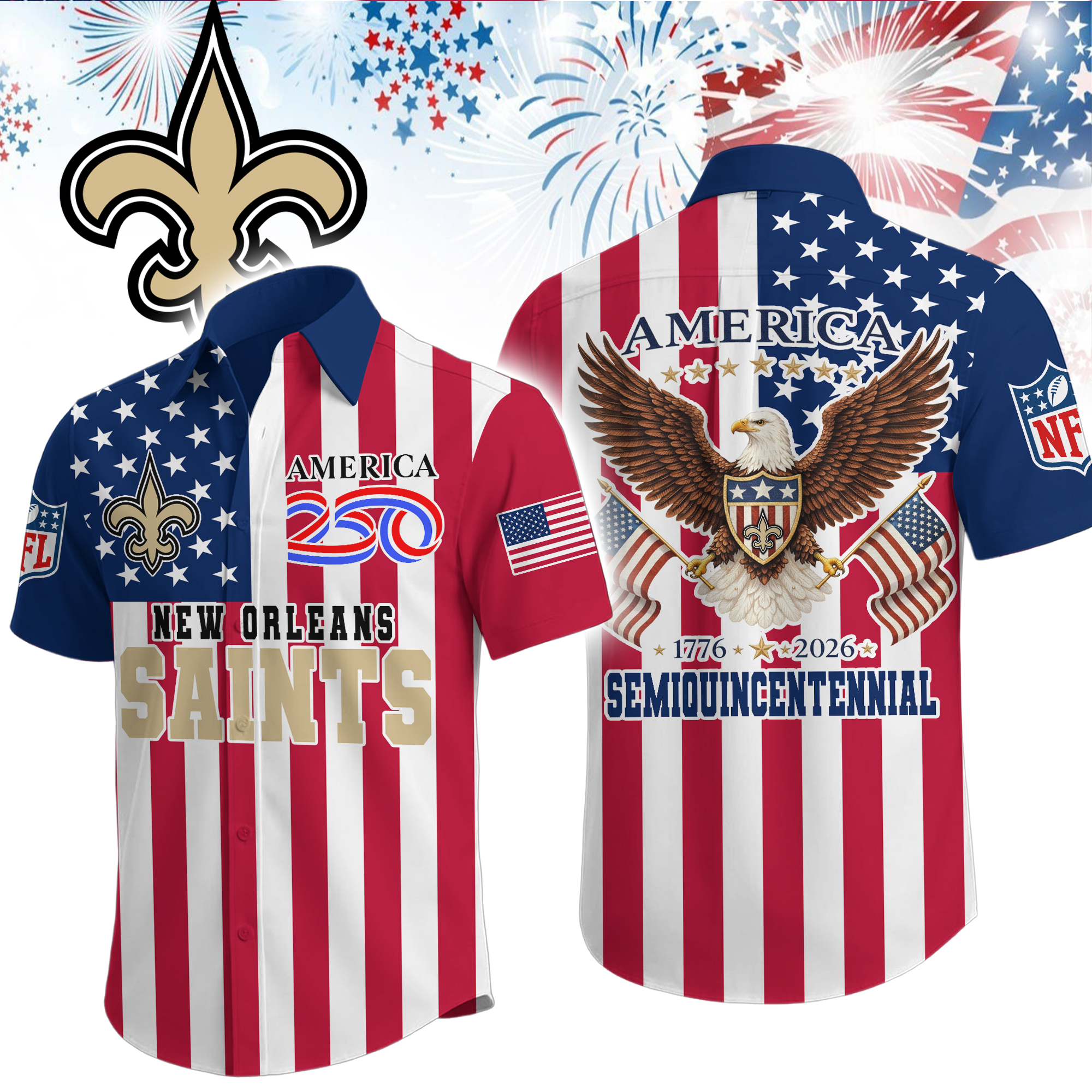 New Orleans Saints | Premium NFL Liberty Eagle Patriotic Short-Sleeved Shirt