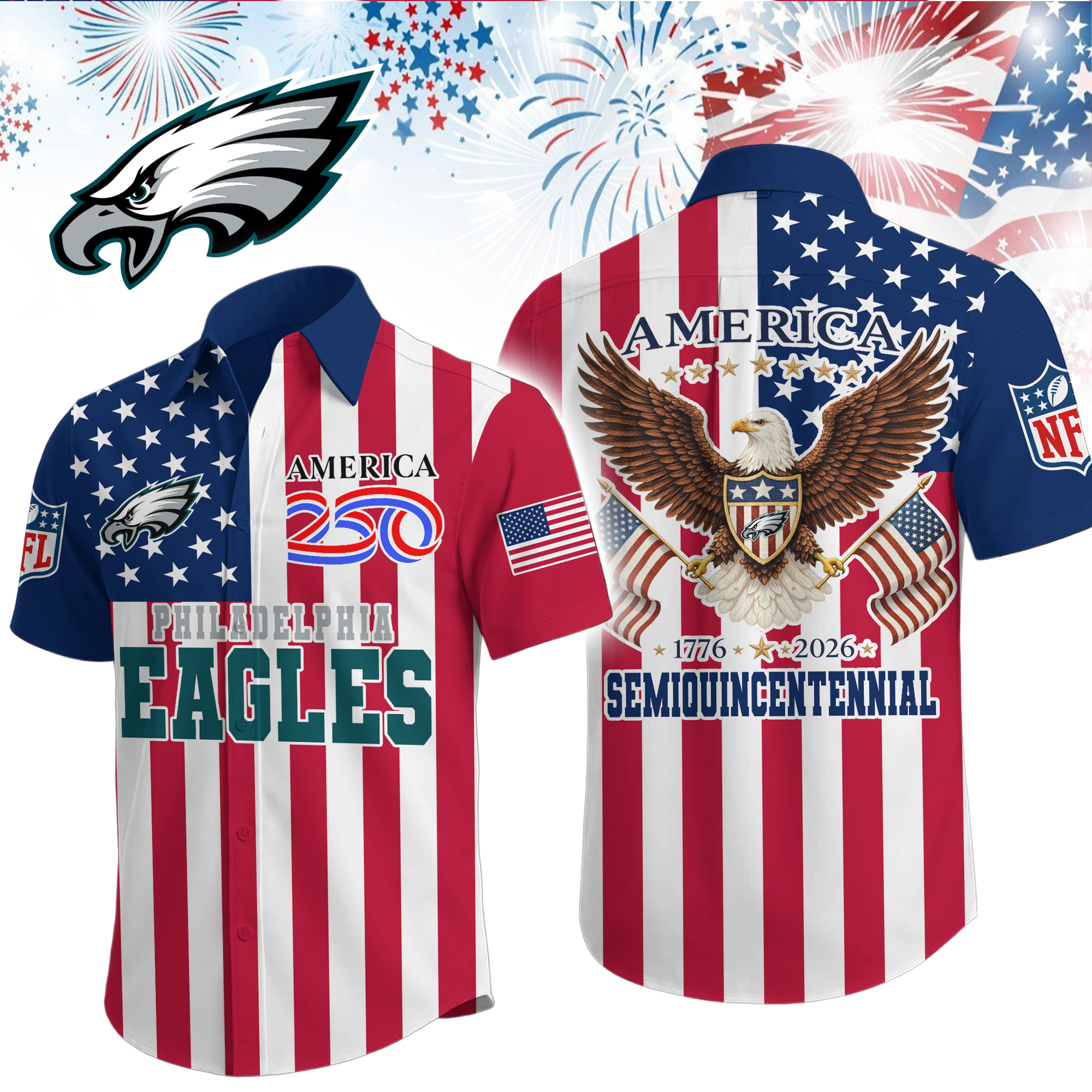 Philadelphia Eagles | Premium NFL Liberty Eagle Patriotic Short-Sleeved Shirt