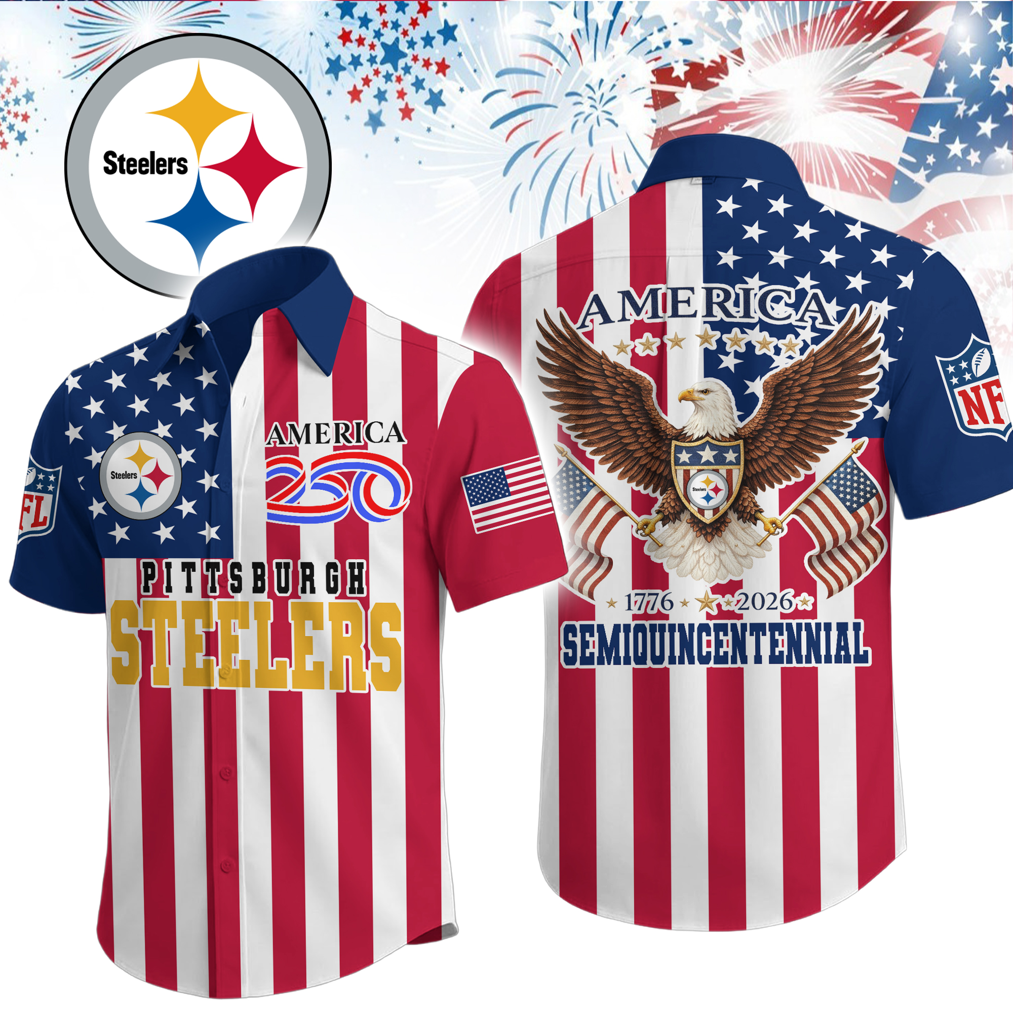 Pittsburgh Steelers | Premium NFL Liberty Eagle Patriotic Short-Sleeved Shirt