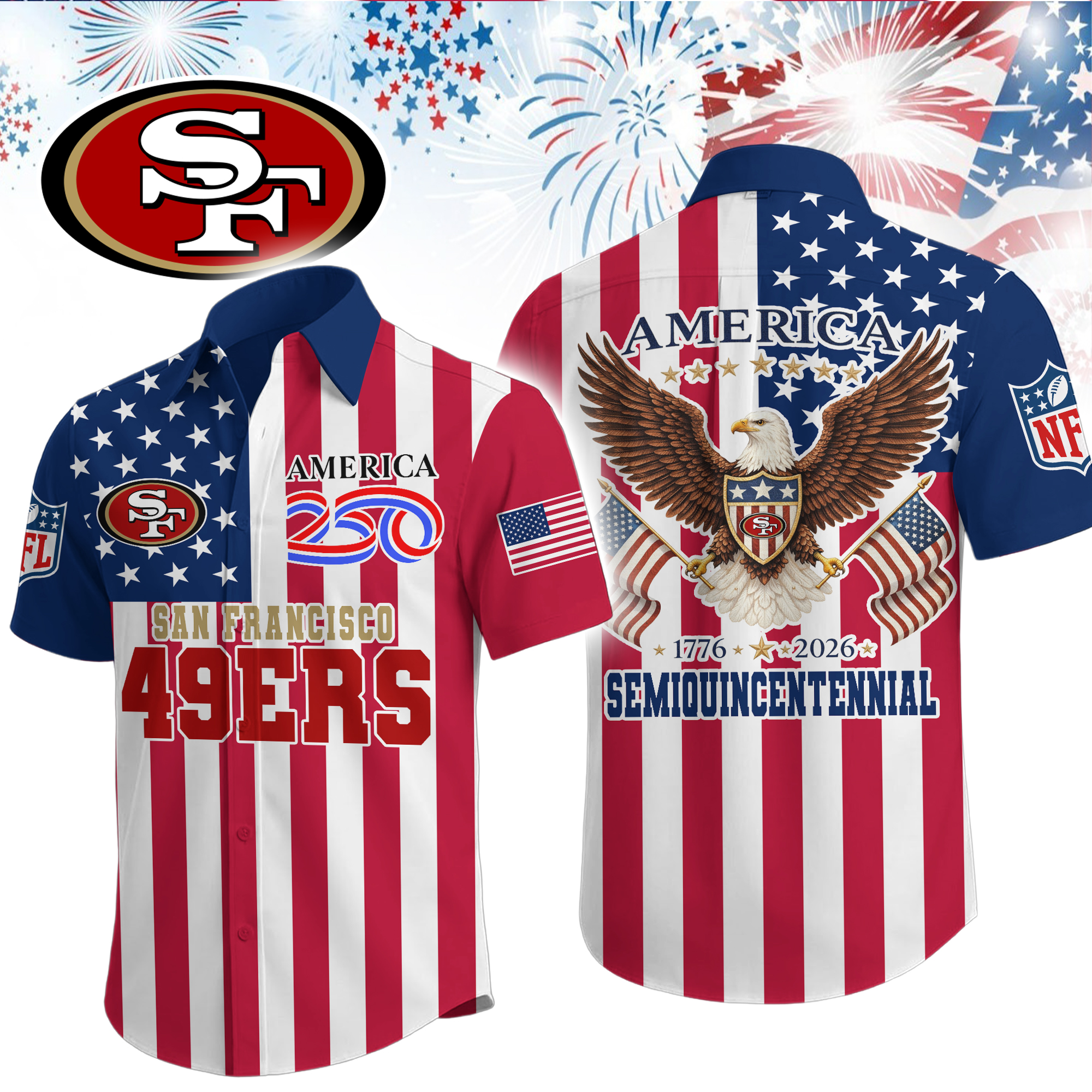 San Francisco 49ers | Premium NFL Liberty Eagle Patriotic Short-Sleeved Shirt