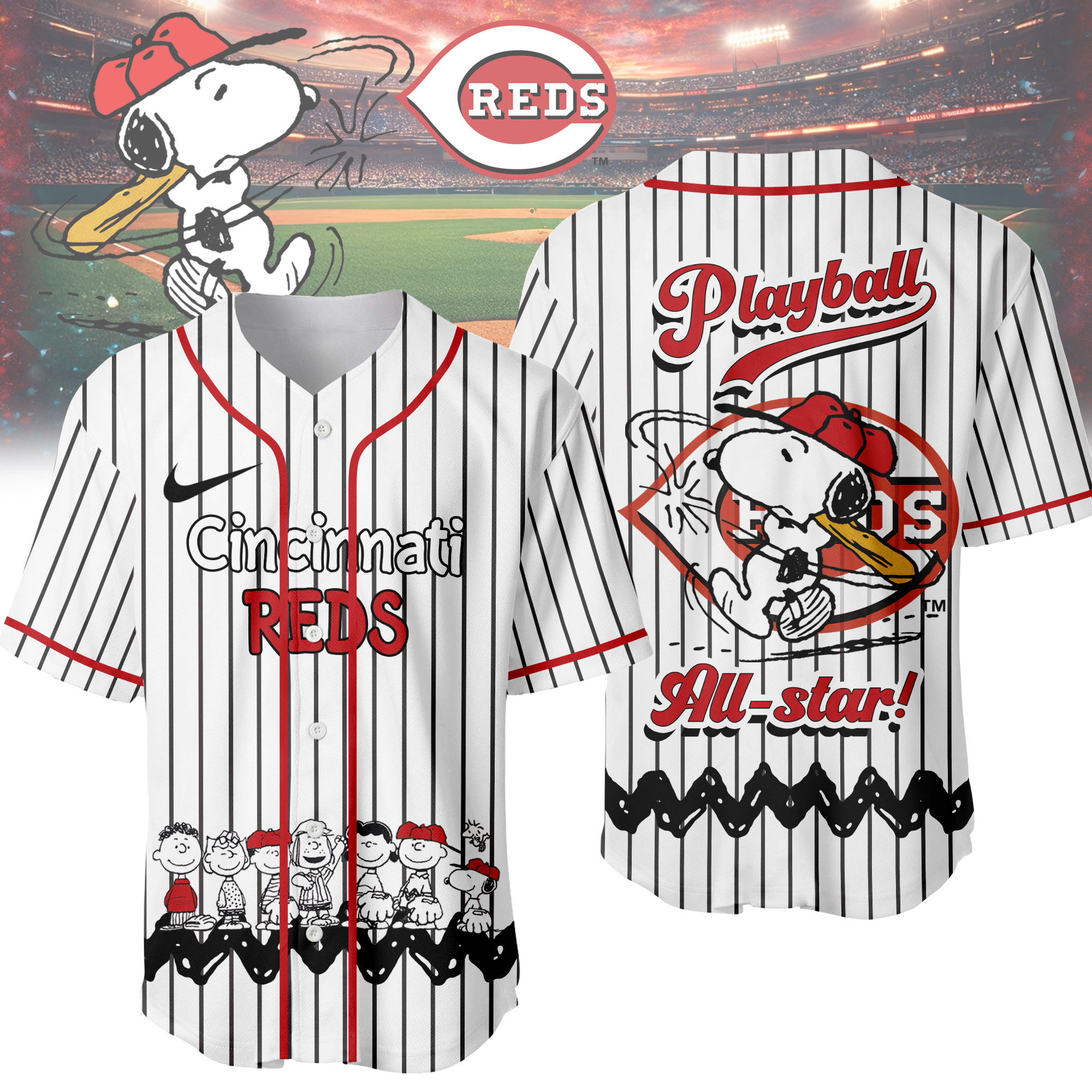Cincinnati Reds | Premium MLB Snoopy Playball Jersey HY