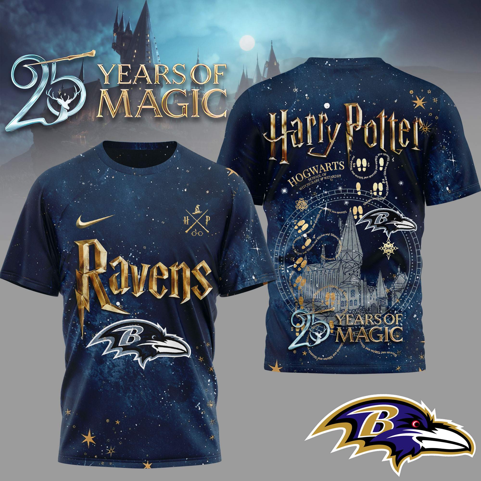 Baltimore Ravens | Premium NFL Harry Potter 25 Years Of Magic 3D Shirt