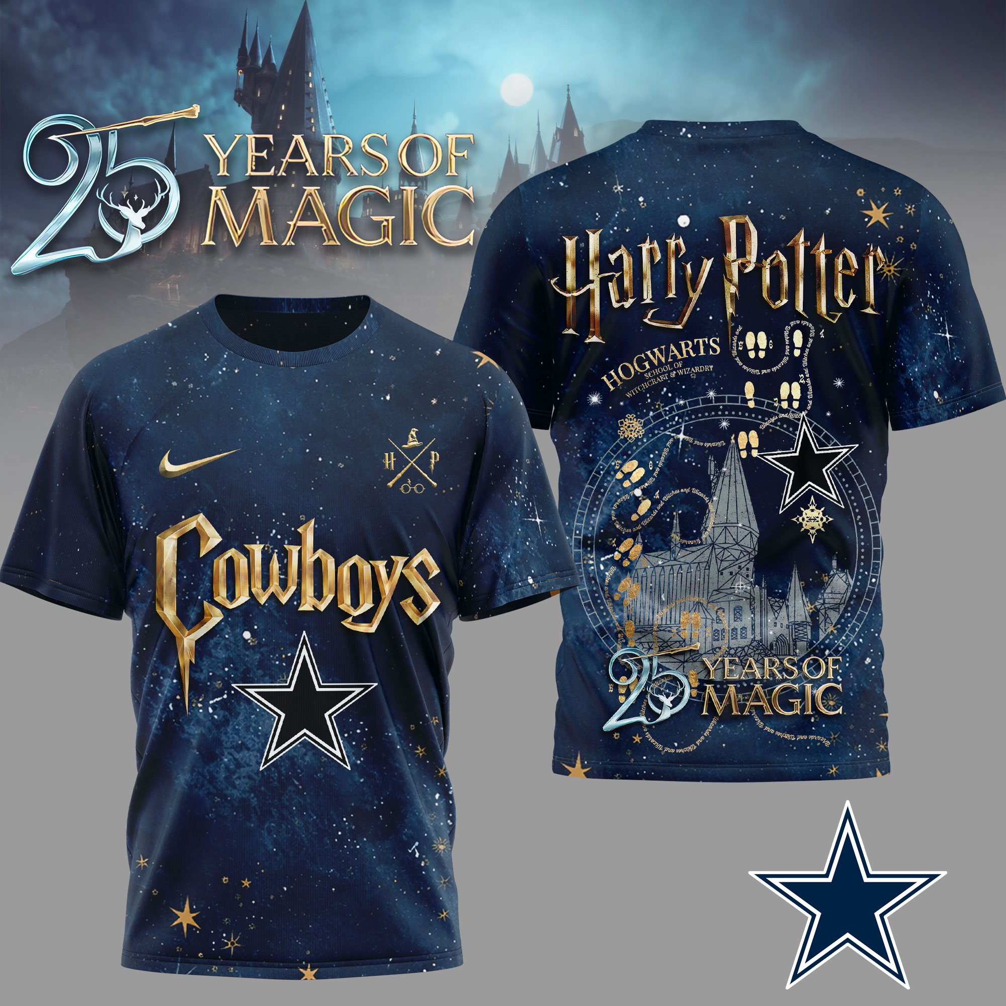 Dallas Cowboys | Premium NFL Harry Potter 25 Years Of Magic 3D Shirt
