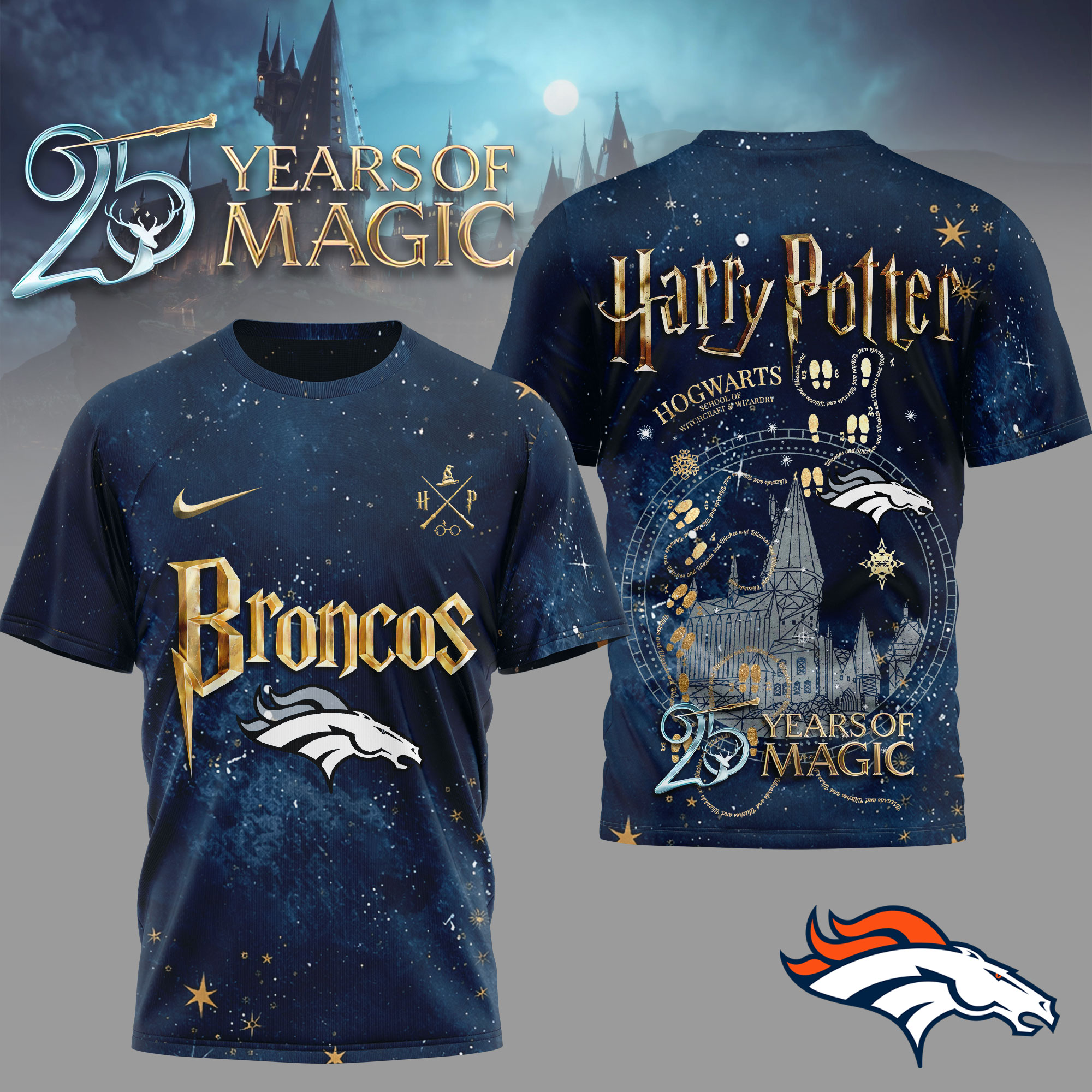 Denver Broncos | Premium NFL Harry Potter 25 Years Of Magic 3D Shirt