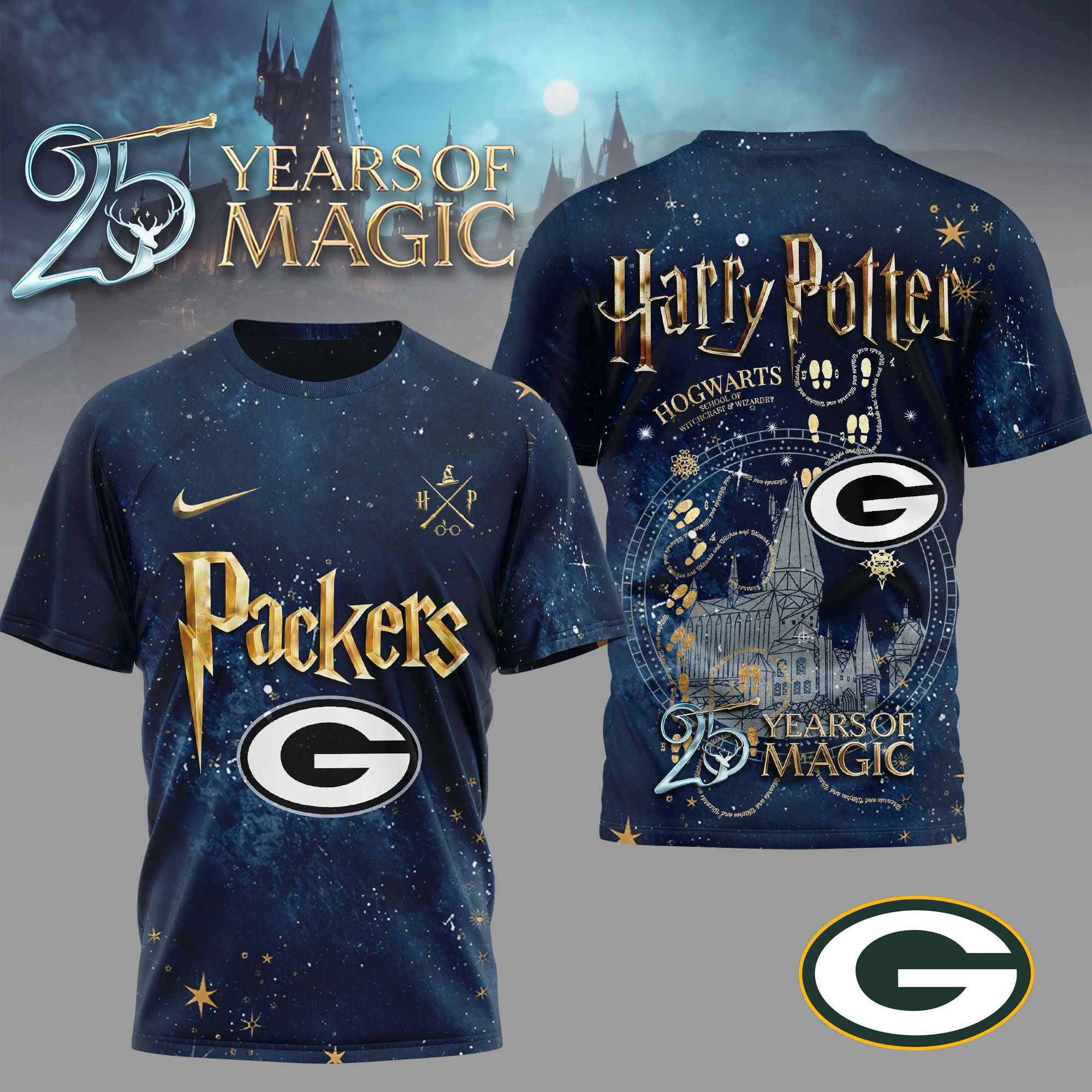 Green Bay Packers | Premium NFL Harry Potter 25 Years Of Magic 3D Shirt