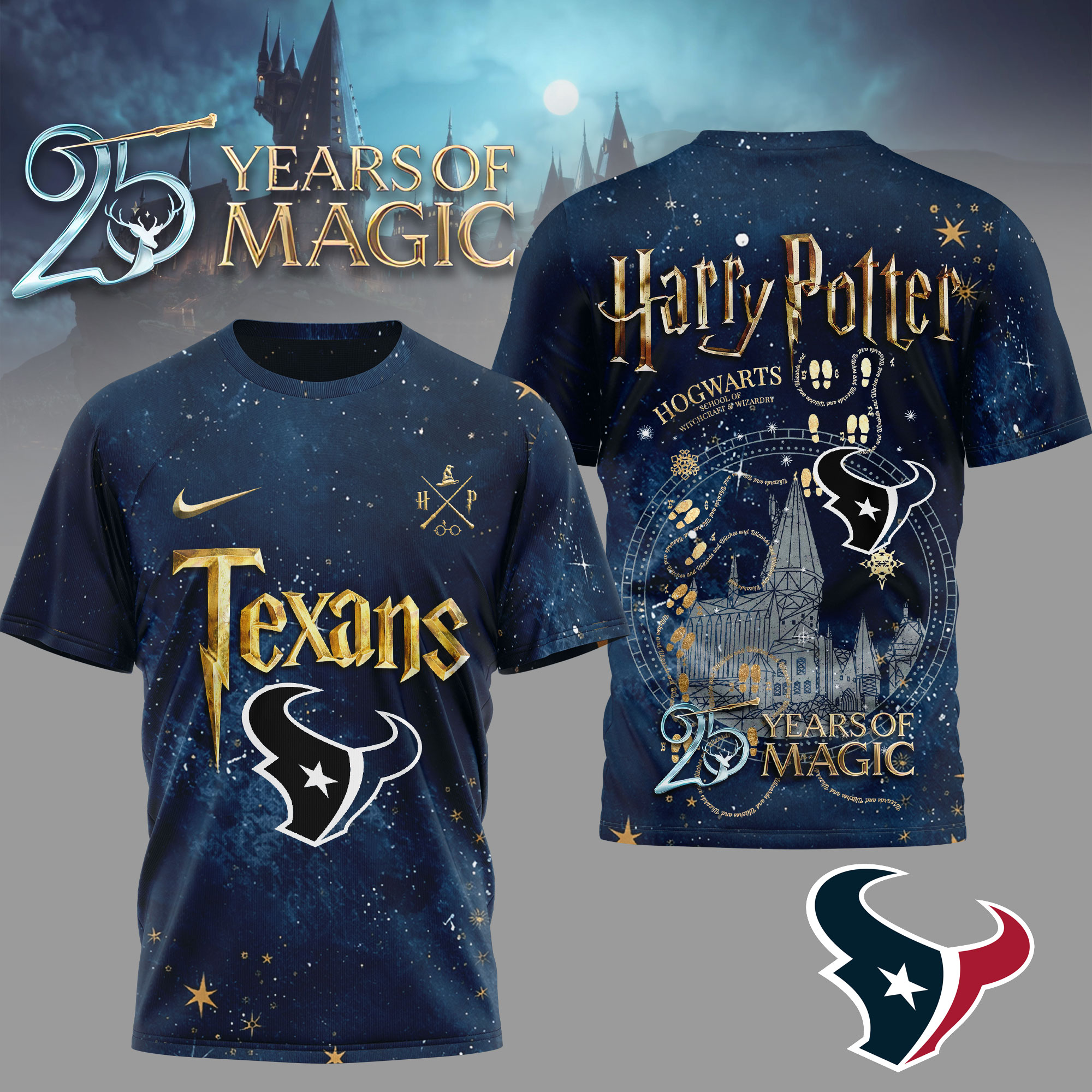 Houston Texans | Premium NFL Harry Potter 25 Years Of Magic 3D Shirt