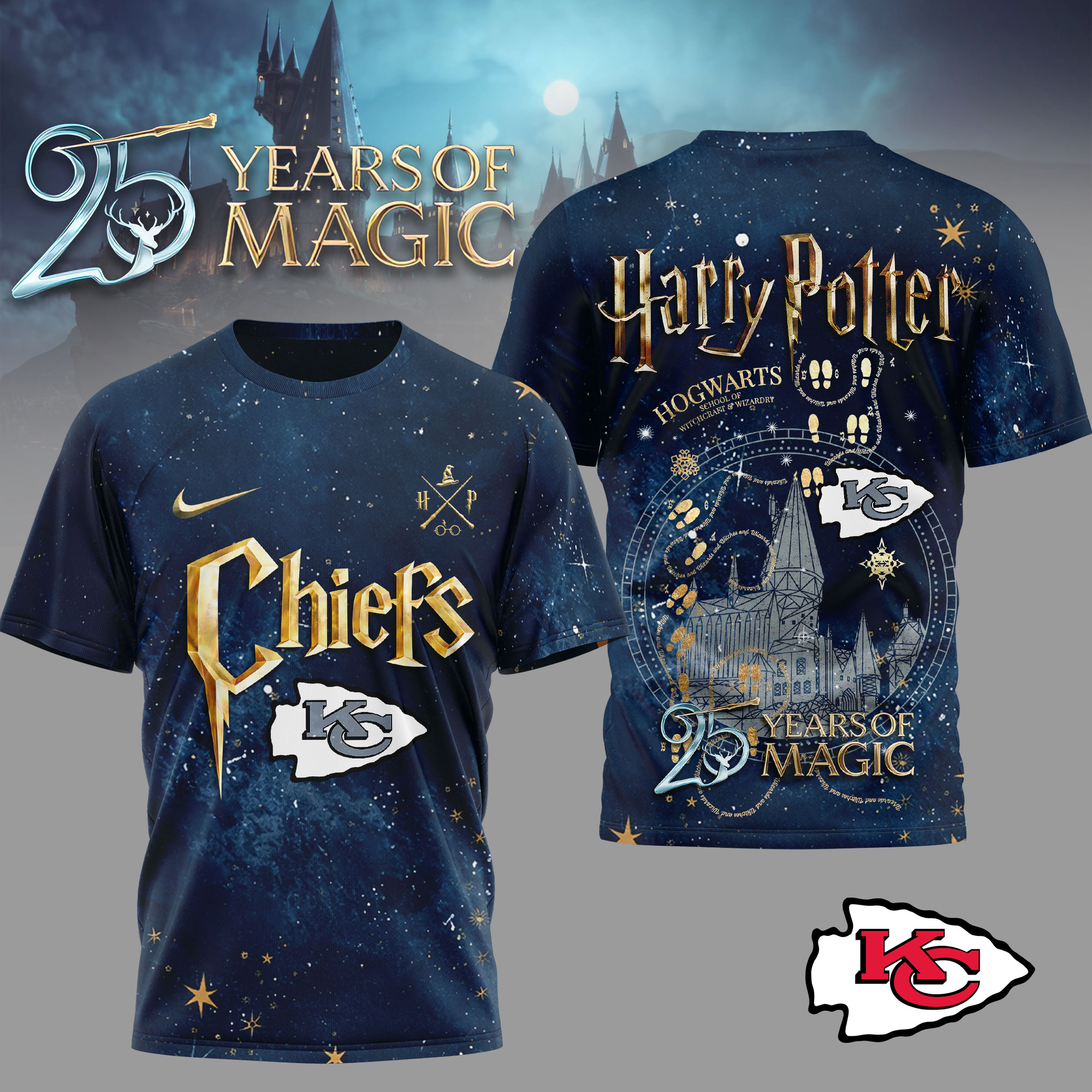 Kansas City Chiefs | Premium NFL Harry Potter 25 Years Of Magic 3D Shirt
