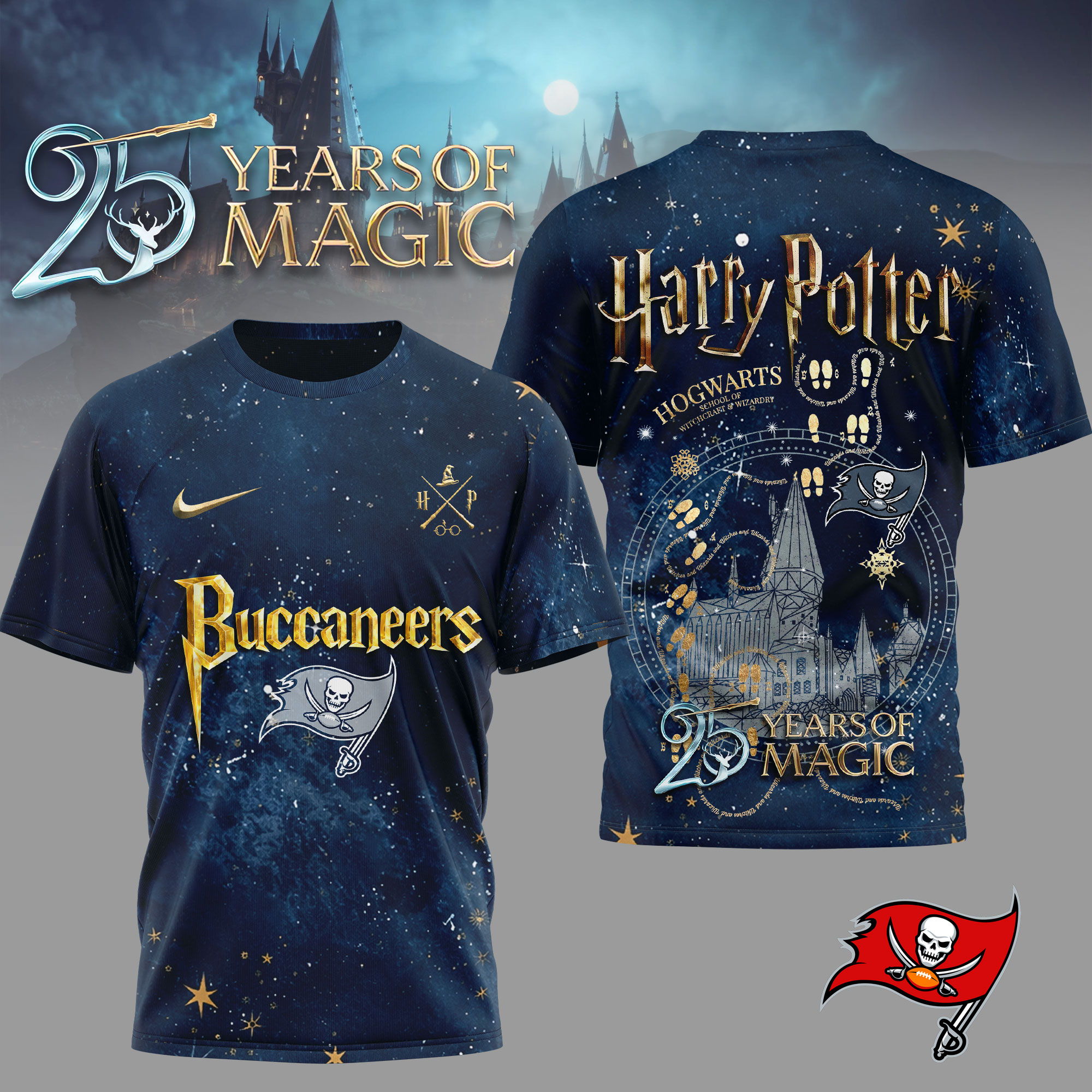 Tampa Bay Buccaneers | Premium NFL Harry Potter 25 Years Of Magic 3D Shirt