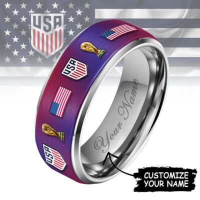 United States | Premium WC26 National Football Team Silver Tungsten Ring