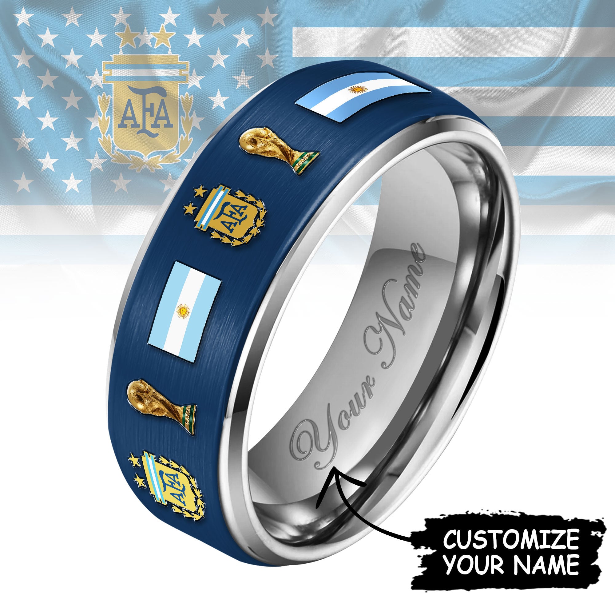 Argentina | Premium WC26 National Football Team Silver Tungsten Ring - Image 3