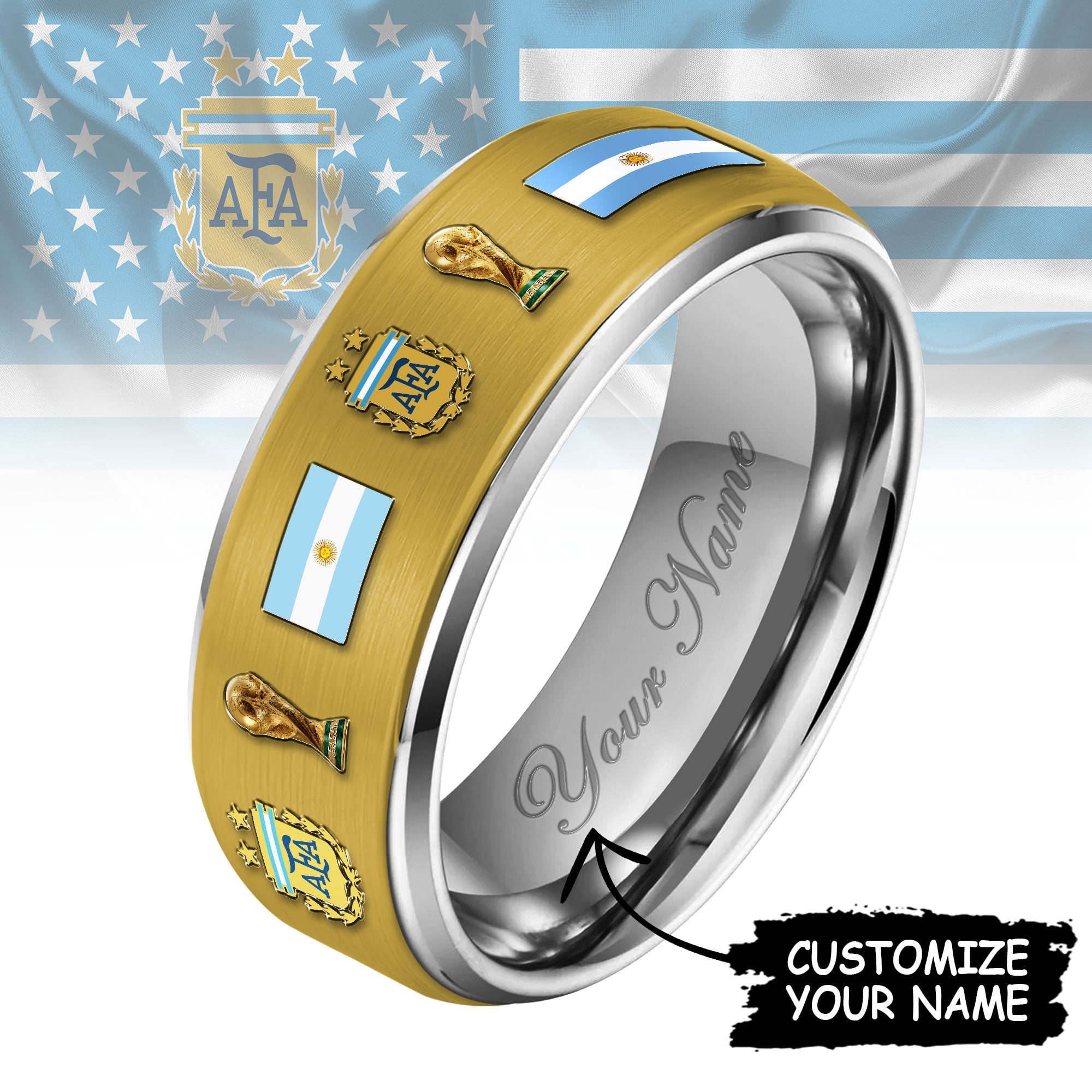 Argentina | Premium WC26 National Football Team Silver Tungsten Ring - Image 4