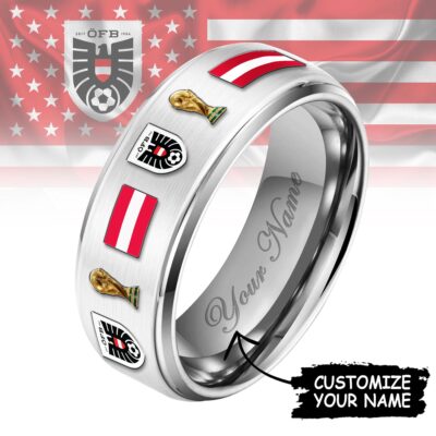 Austria | Premium WC26 National Football Team Silver Tungsten Ring - Style 2, 9