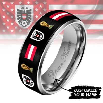 Austria | Premium WC26 National Football Team Silver Tungsten Ring - Style 3, 7