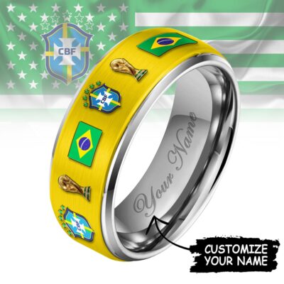 Brazil | Premium WC26 National Football Team Silver Tungsten Ring