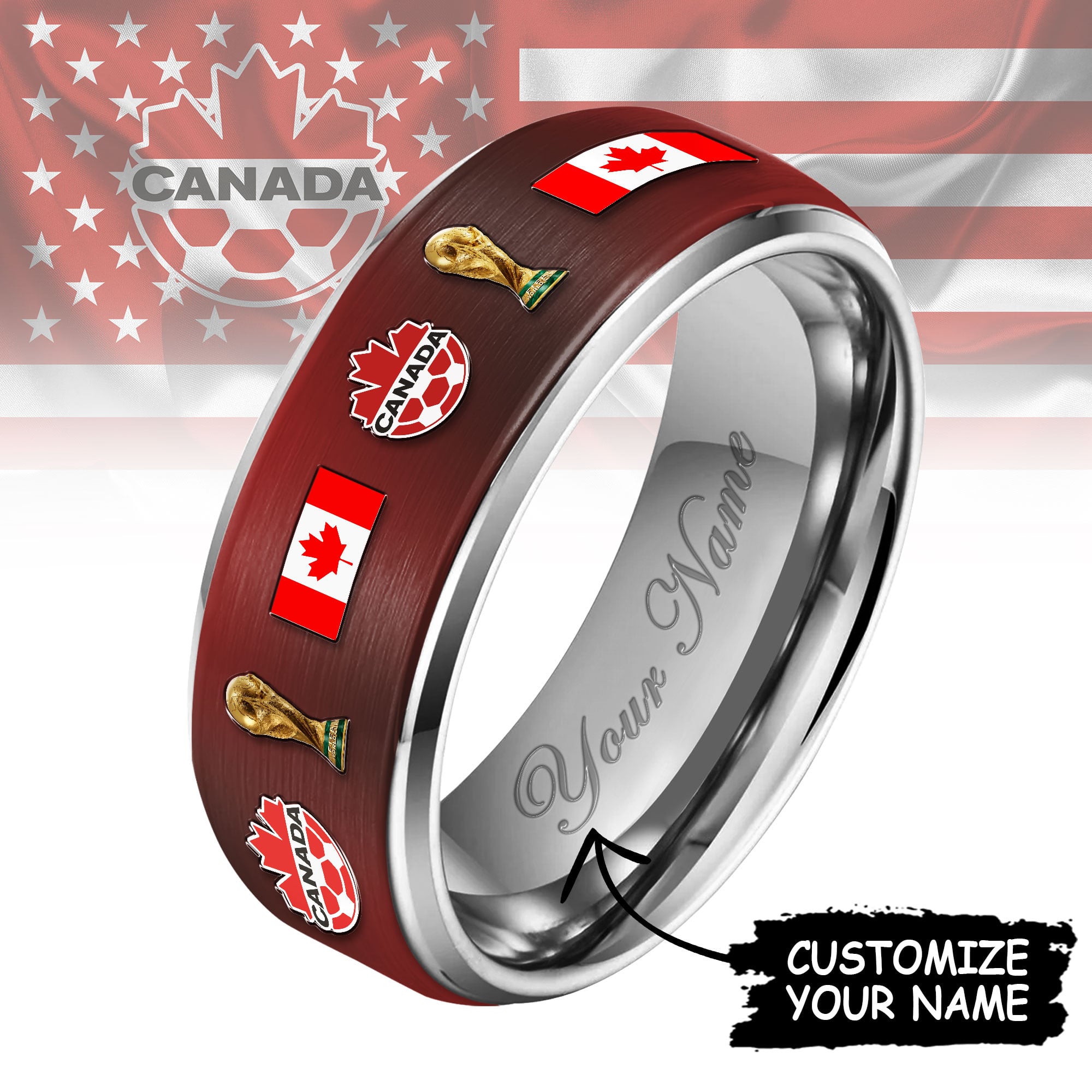 Canada | Premium WC26 National Football Team Silver Tungsten Ring - Image 2
