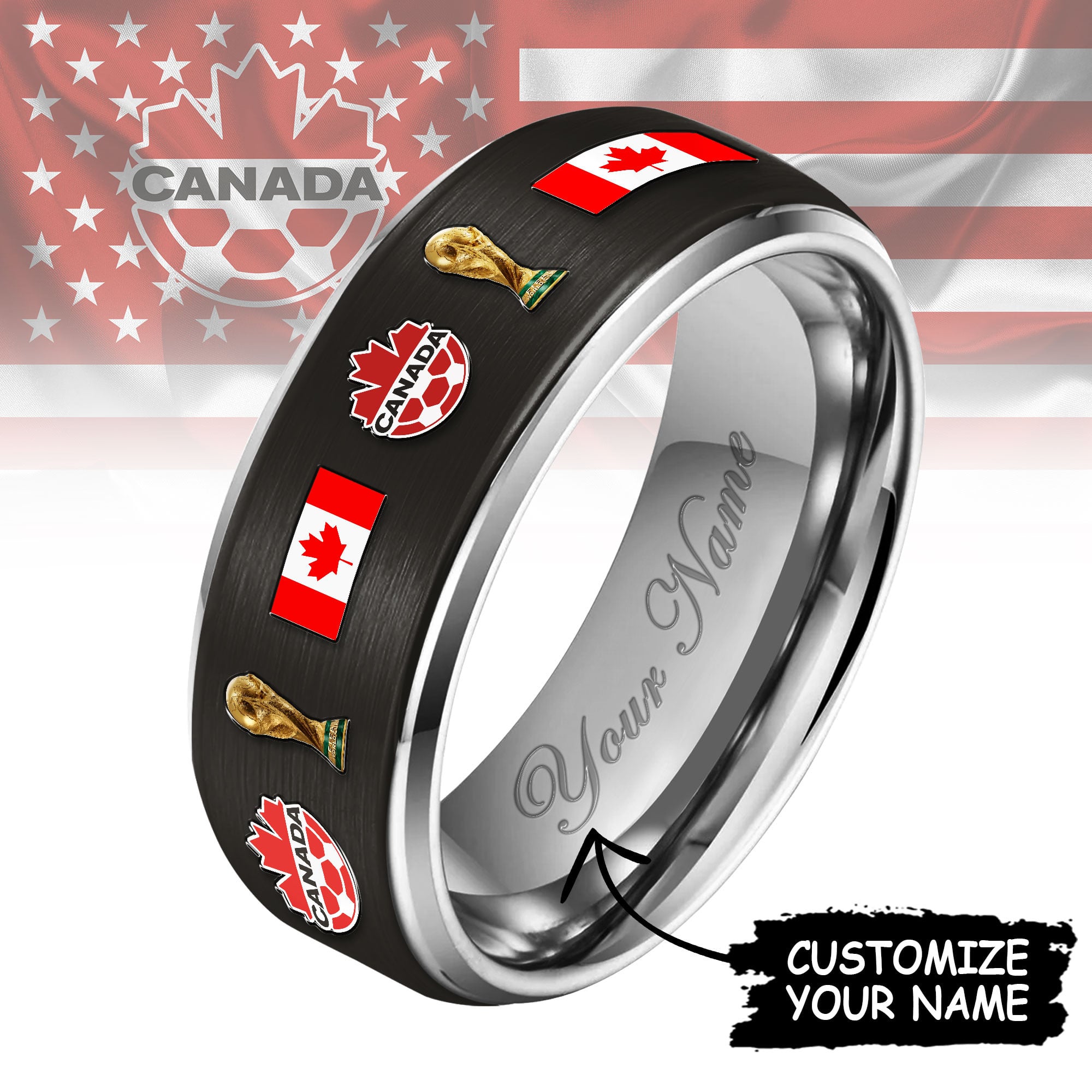 Canada | Premium WC26 National Football Team Silver Tungsten Ring - Image 3