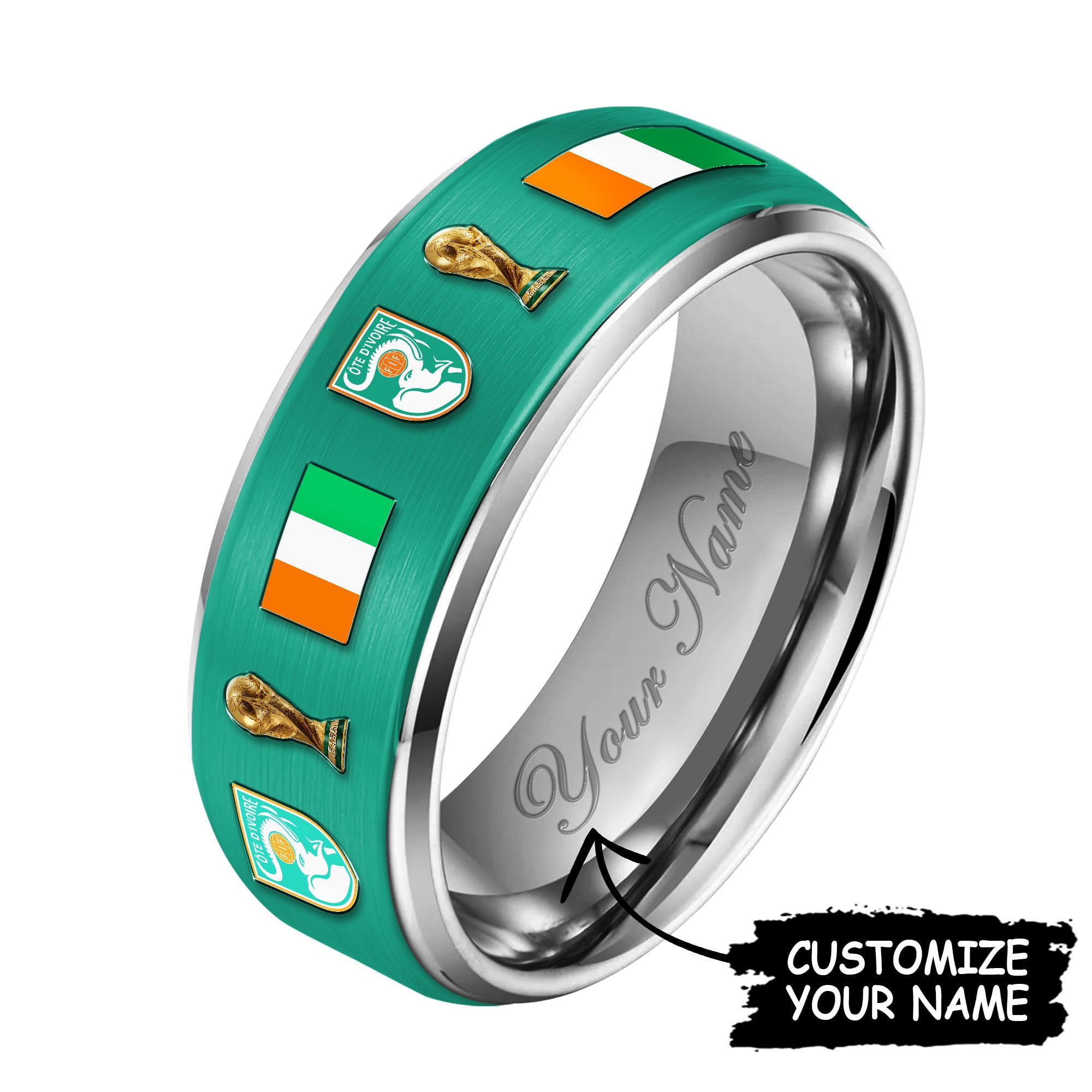 Côte d'ivoire | Premium WC26 National Football Team Silver Tungsten Ring - Image 2