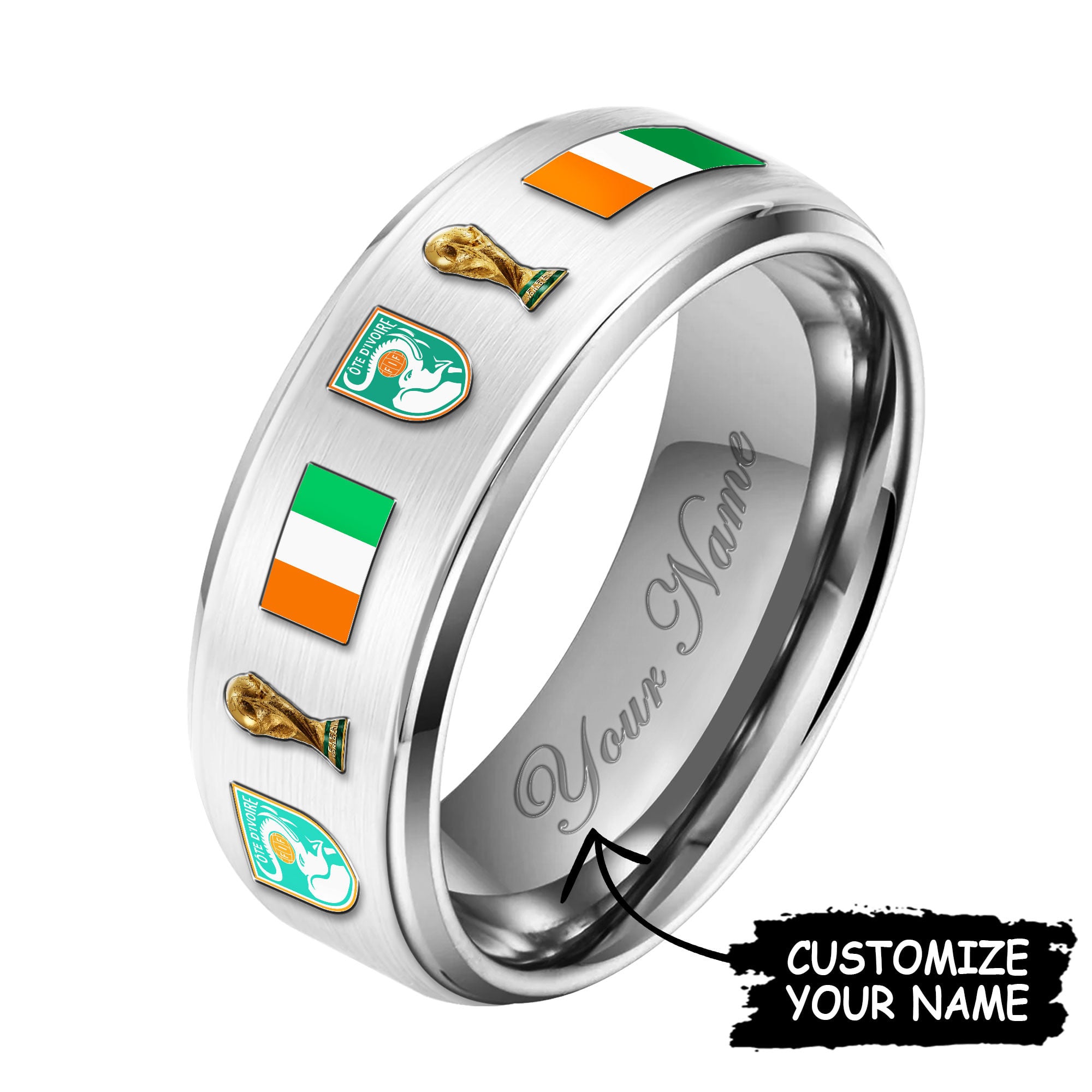 Côte d'ivoire | Premium WC26 National Football Team Silver Tungsten Ring - Image 3