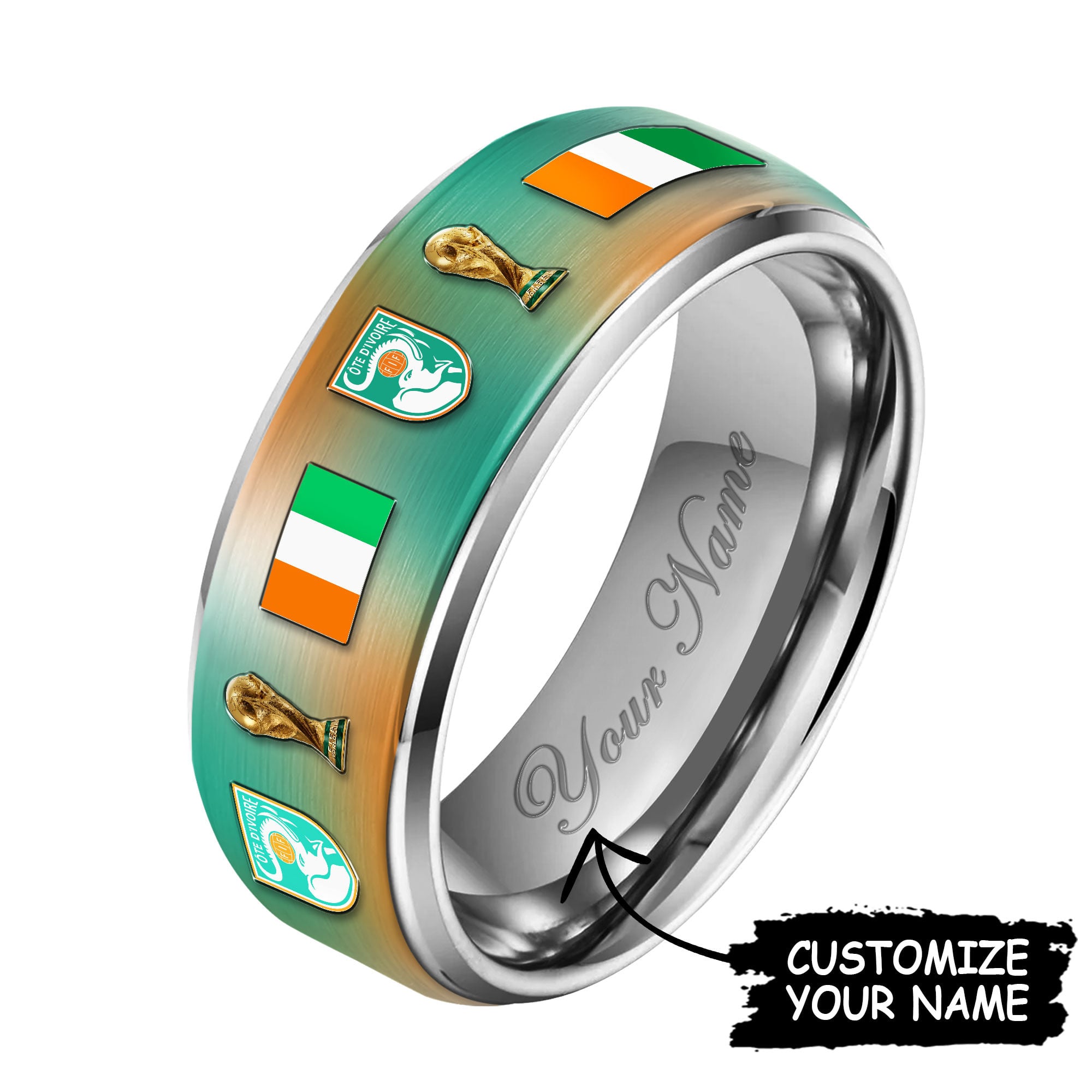 Côte d'ivoire | Premium WC26 National Football Team Silver Tungsten Ring - Image 4