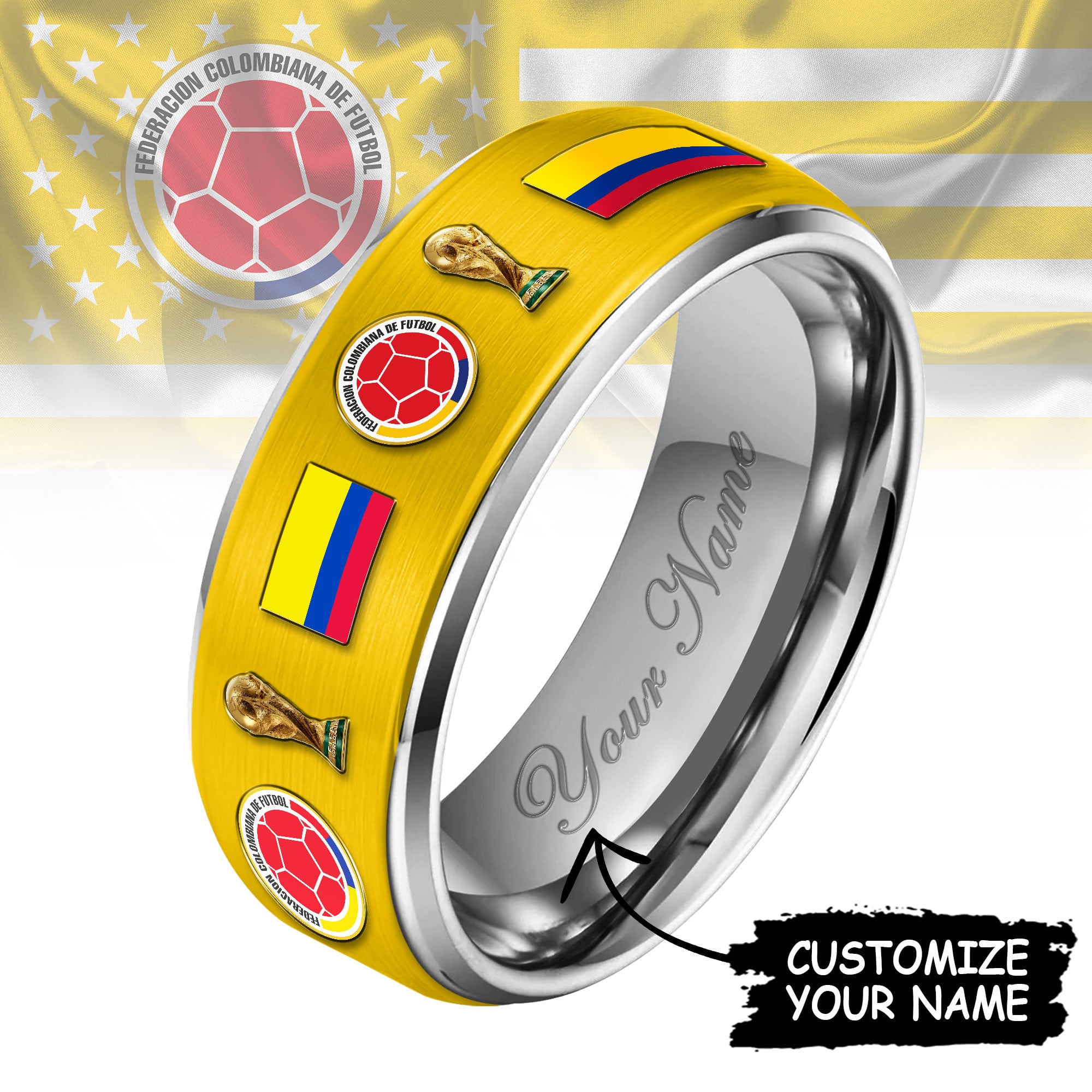 Colombia | Premium WC26 National Football Team Silver Tungsten Ring - Image 2