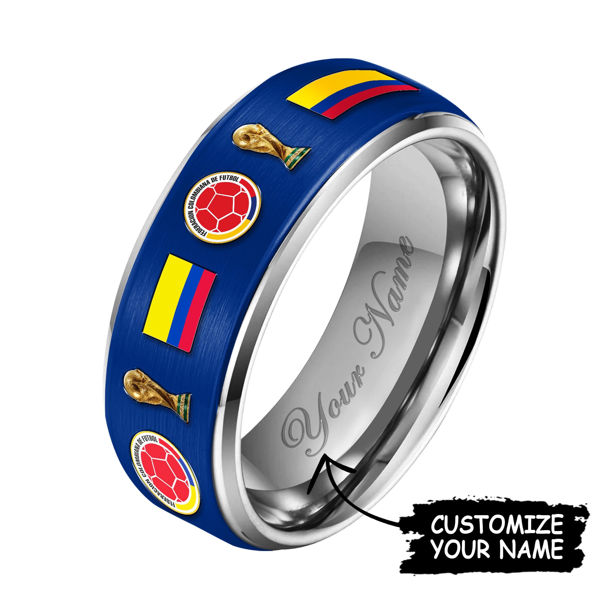 Colombia | Premium WC26 National Football Team Silver Tungsten Ring - Image 3