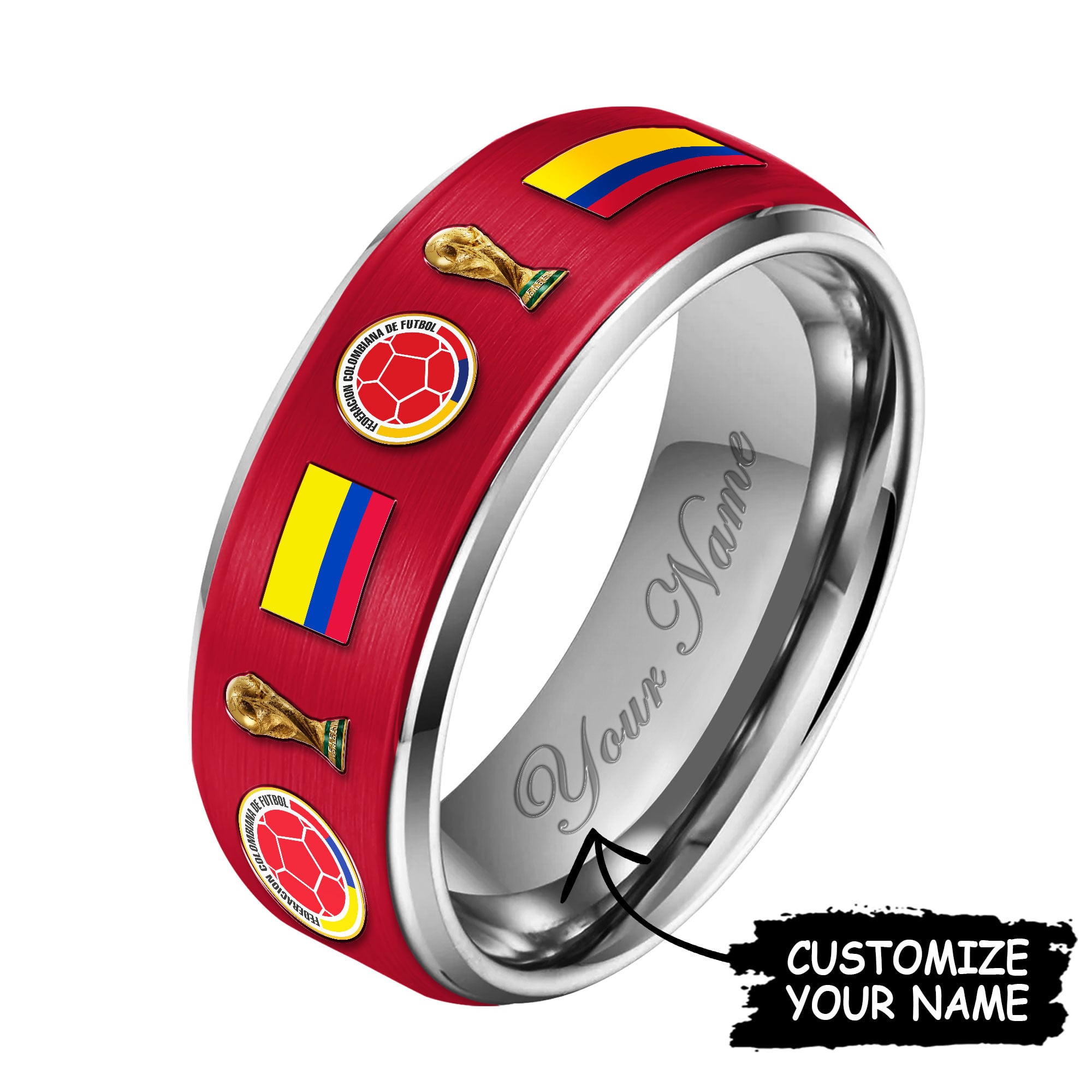 Colombia | Premium WC26 National Football Team Silver Tungsten Ring - Image 4