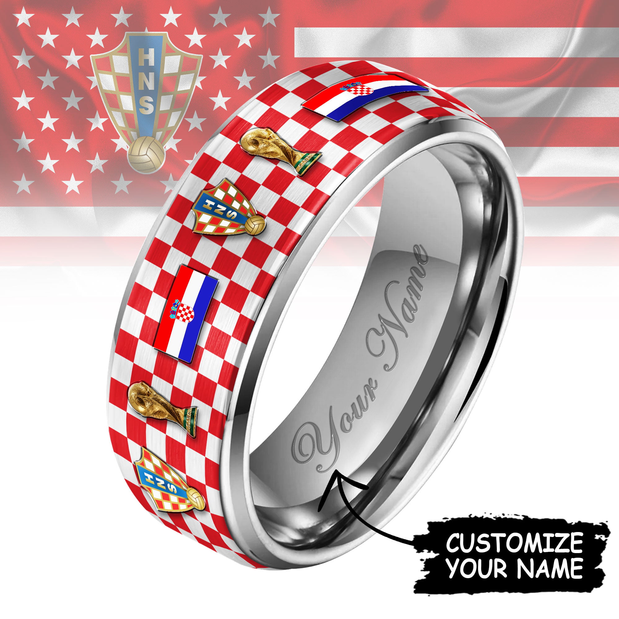 Croatia | Premium WC26 National Football Team Silver Tungsten Ring