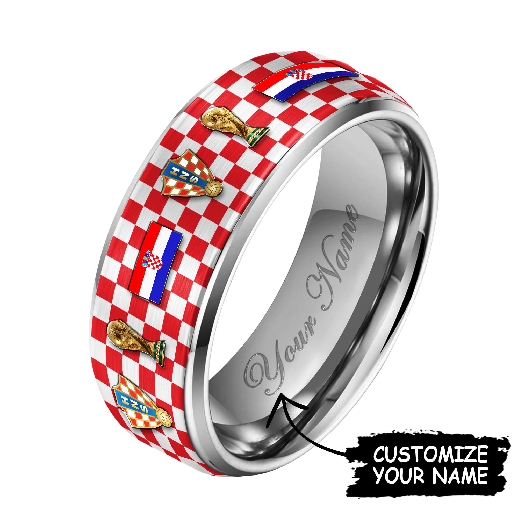 Croatia | Premium WC26 National Football Team Silver Tungsten Ring - Image 2