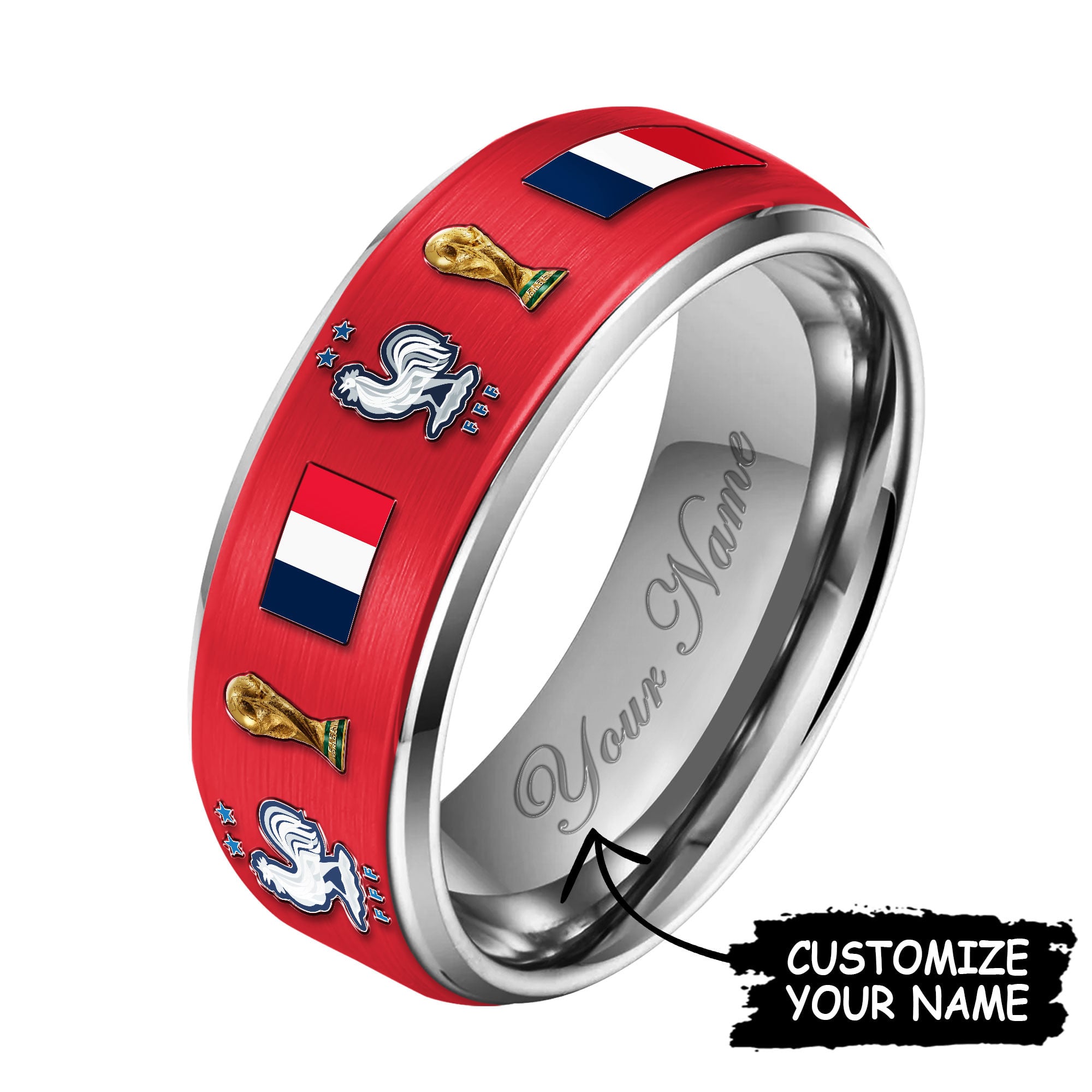 France | Premium WC26 National Football Team Silver Tungsten Ring - Image 3