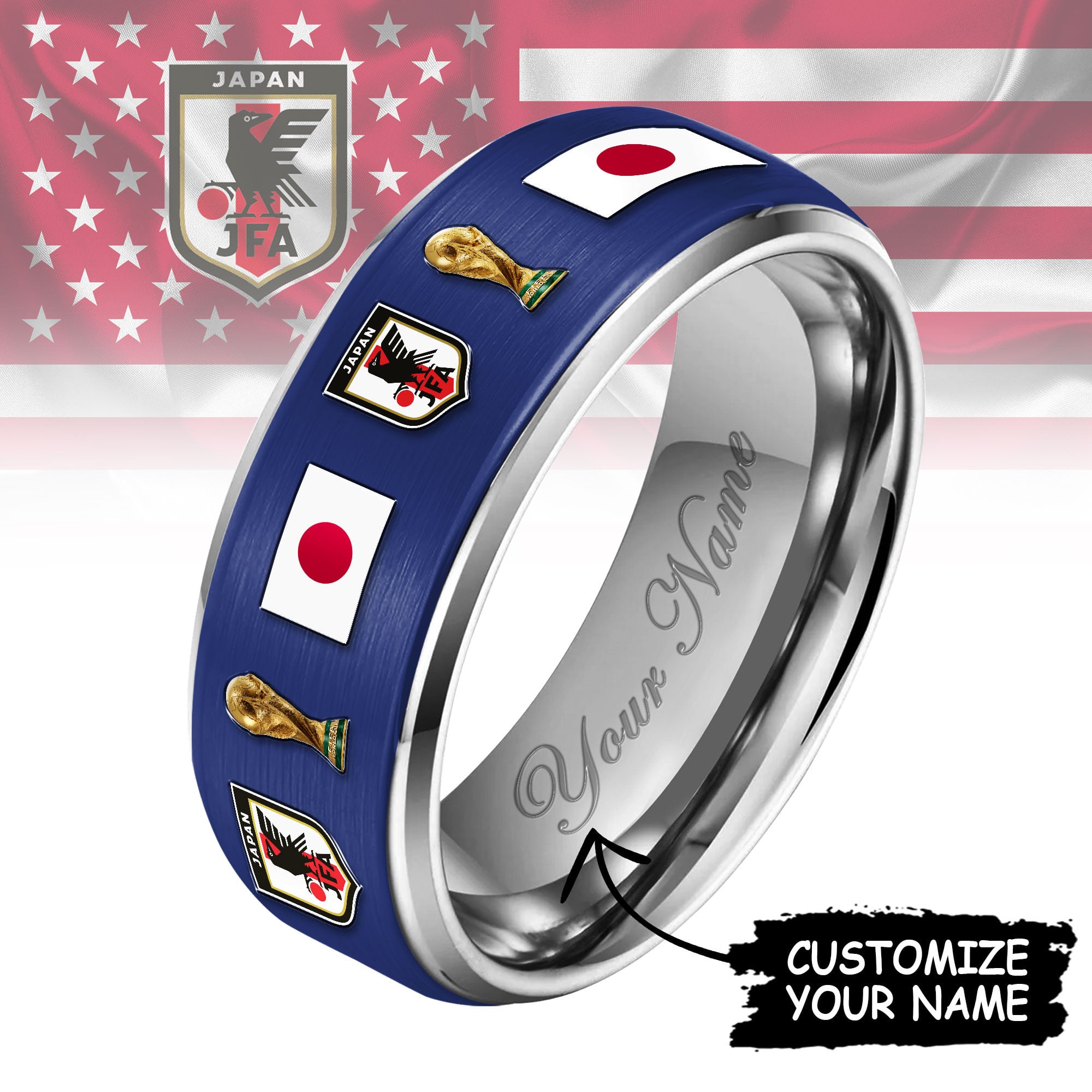 Japan | Premium WC26 National Football Team Silver Tungsten Ring