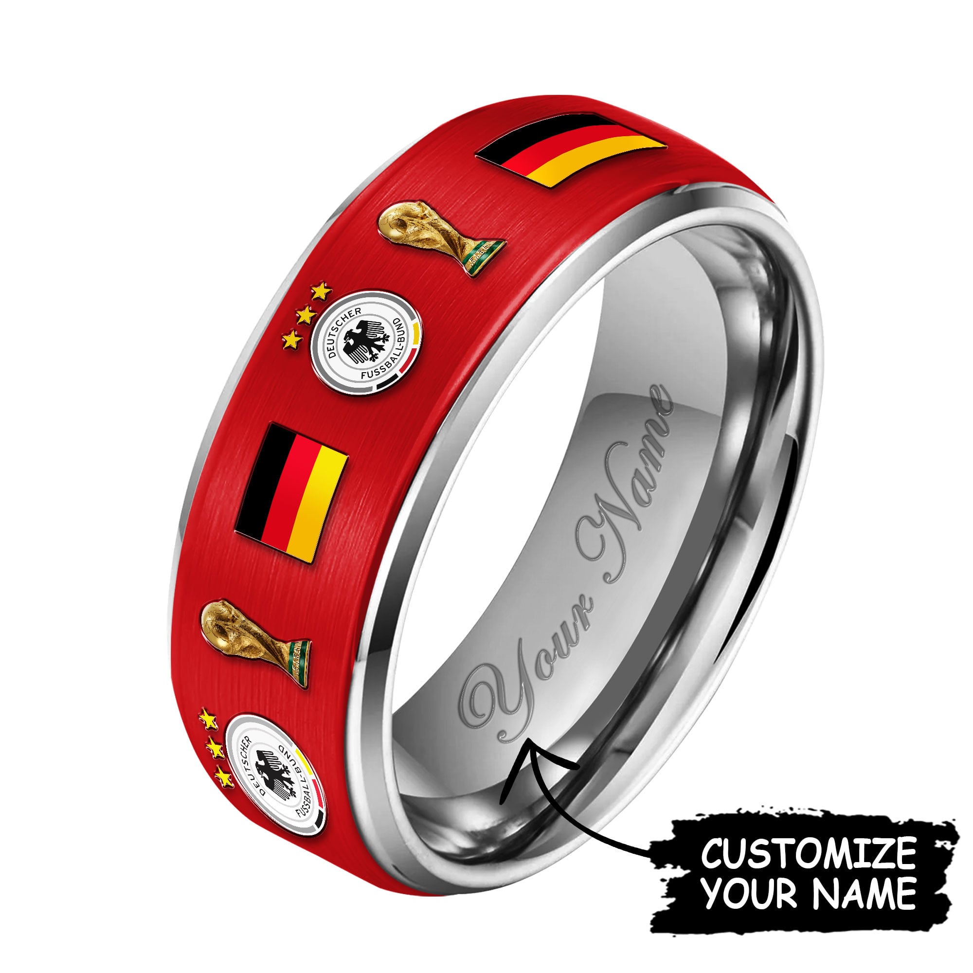 Germany | Premium WC26 National Football Team Silver Tungsten Ring - Image 3