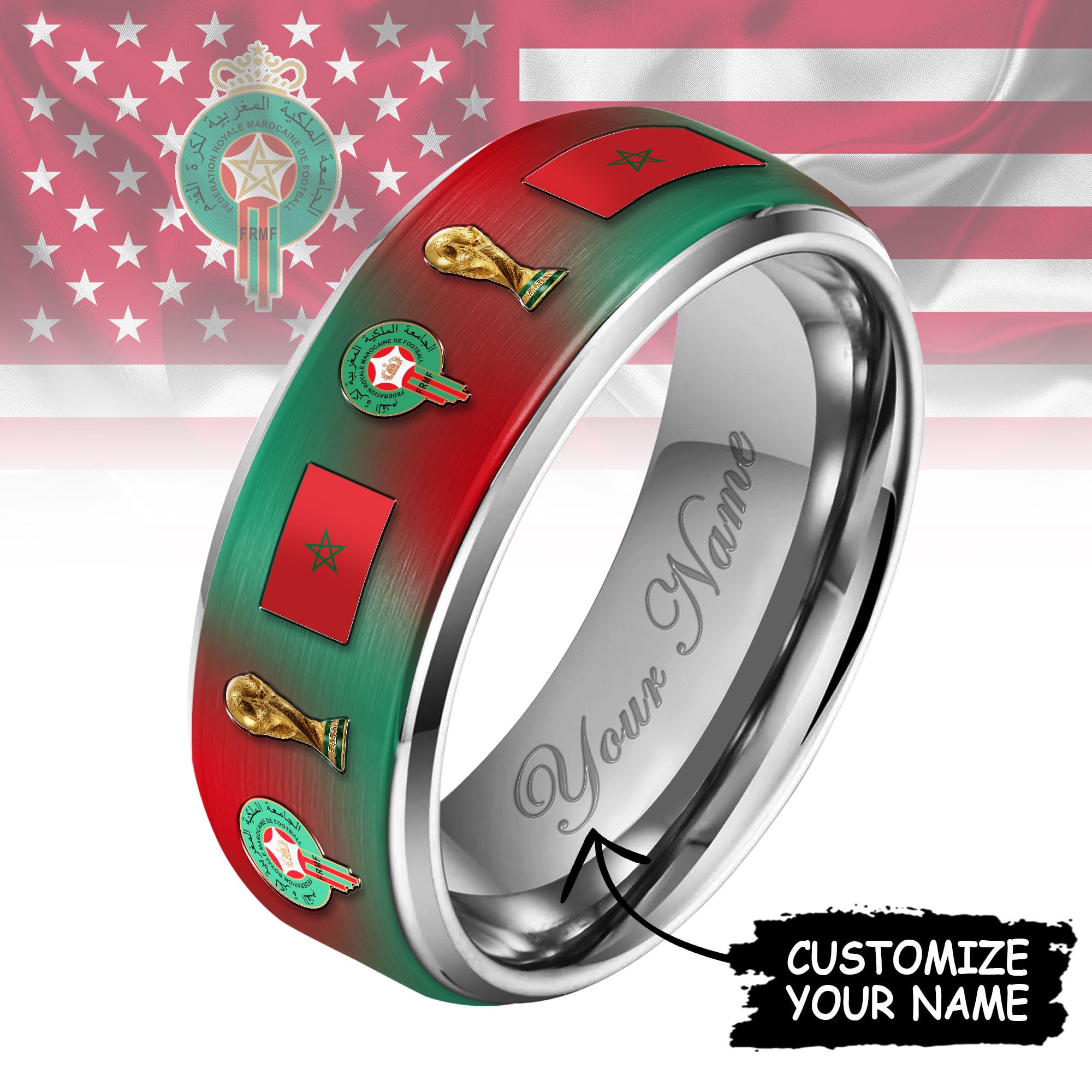 Morocco | Premium WC26 National Football Team Silver Tungsten Ring
