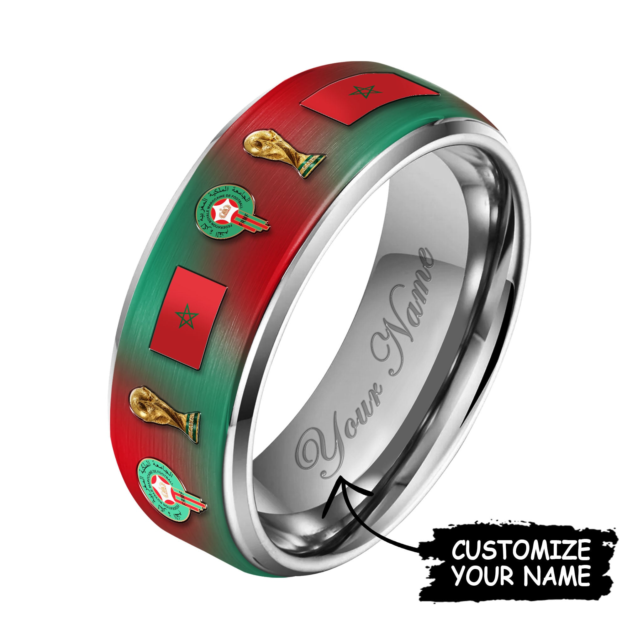 Morocco | Premium WC26 National Football Team Silver Tungsten Ring - Image 2