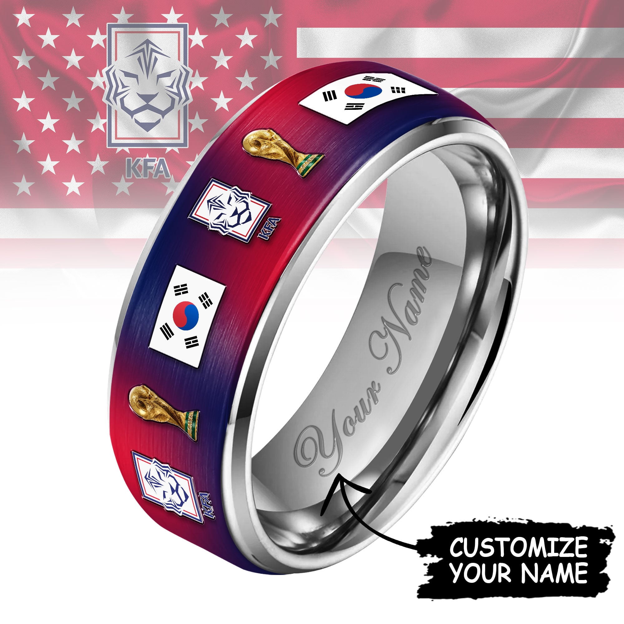 Korea Republic | Premium WC26 National Football Team Silver Tungsten Ring
