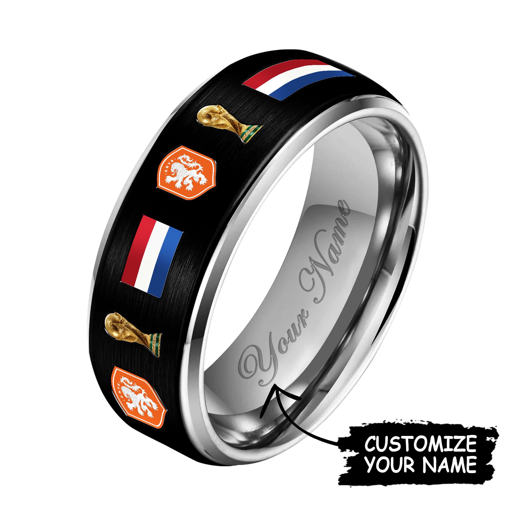 Netherlands | Premium WC26 National Football Team Silver Tungsten Ring - Image 3