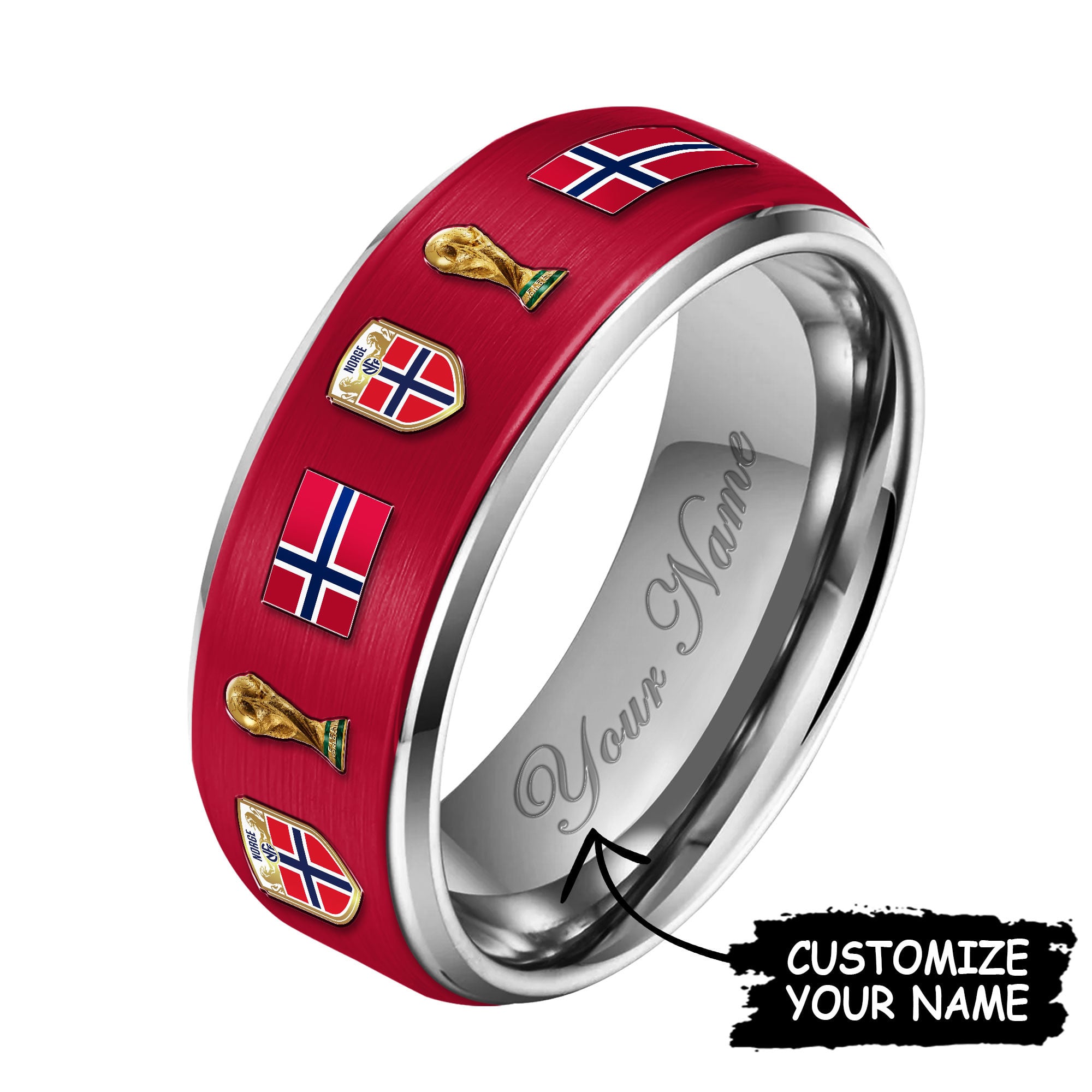 Norway | Premium WC26 National Football Team Silver Tungsten Ring - Image 3