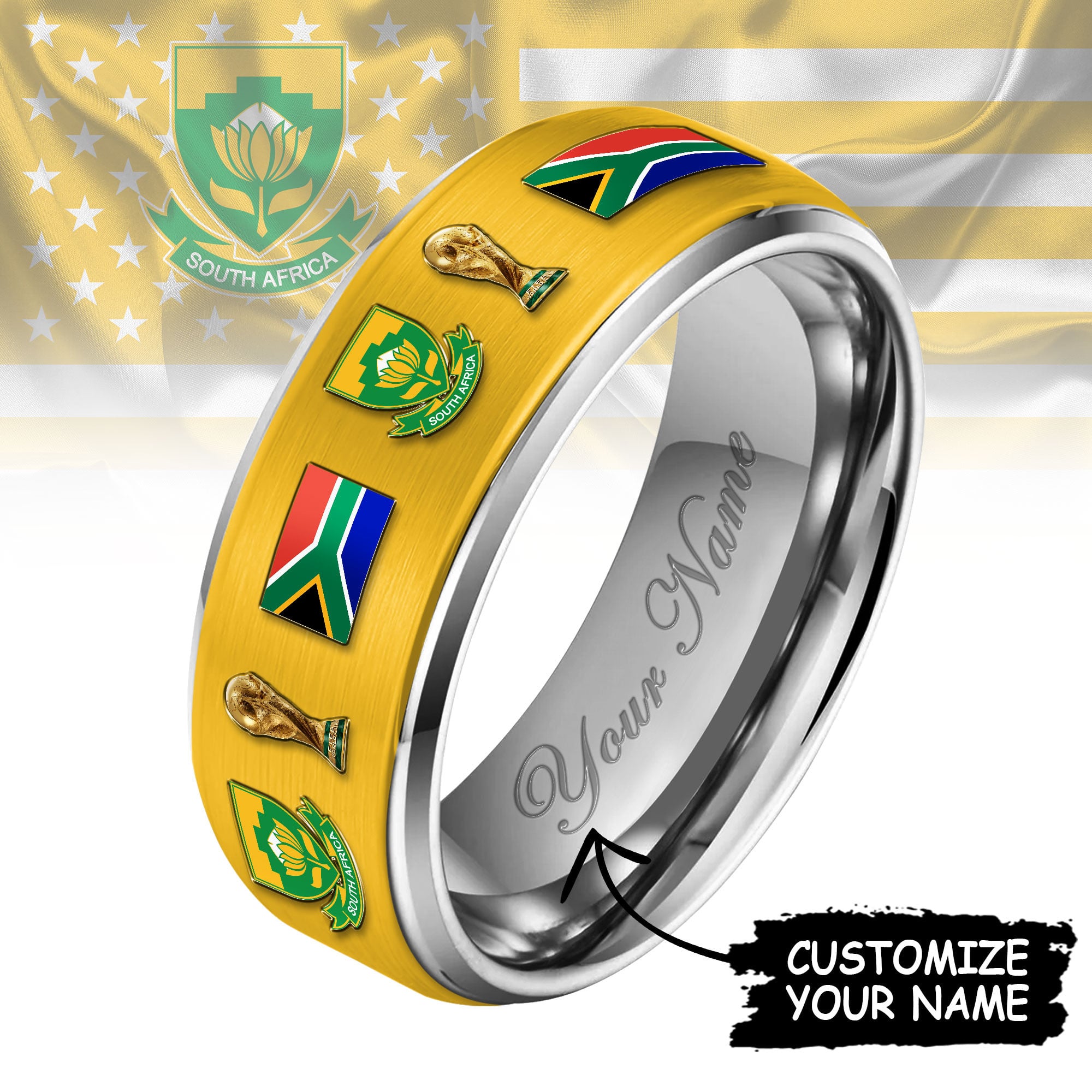 South Africa | Premium WC26 National Football Team Silver Tungsten Ring