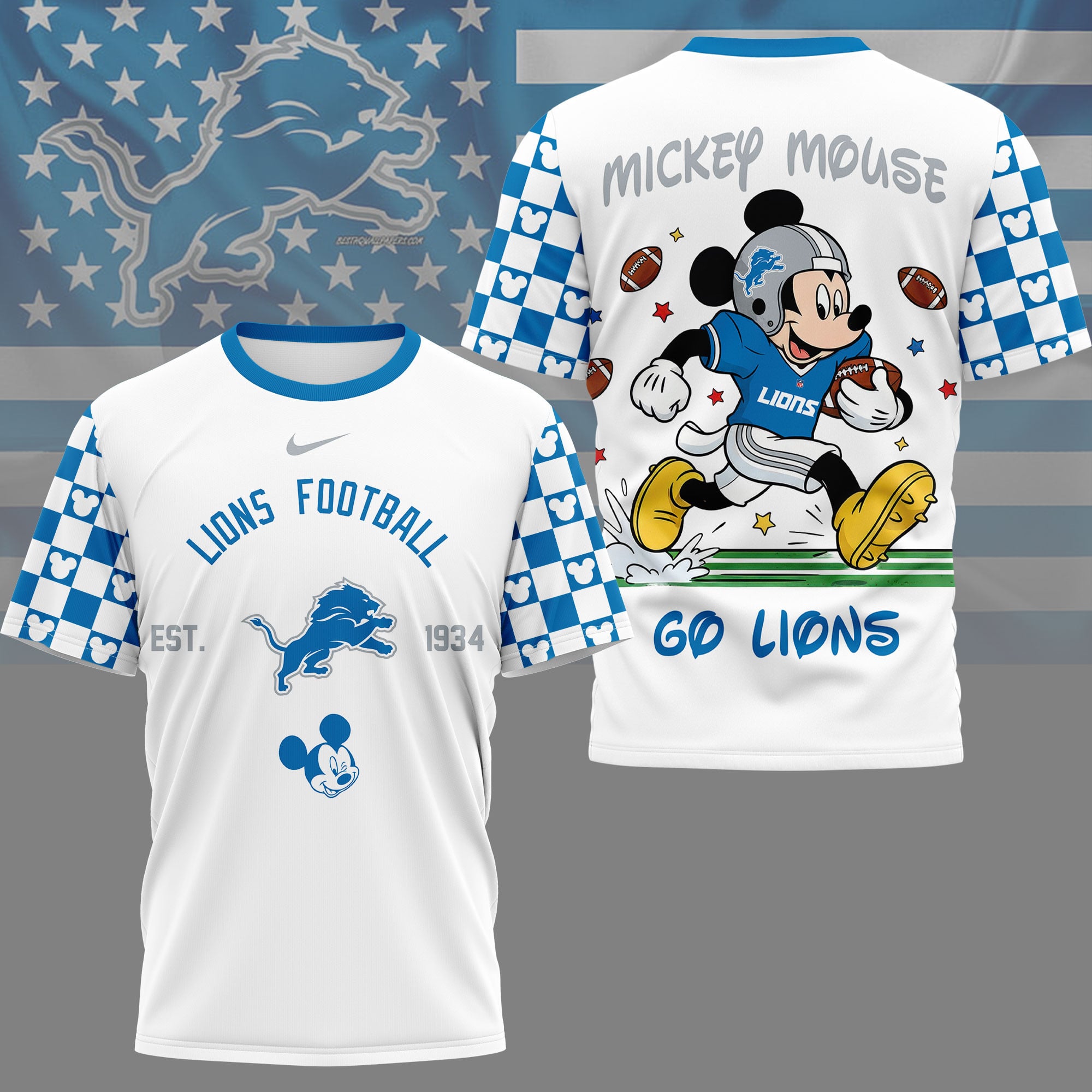 Detroit Lions | Premium NFL Mickey Football 3D Shirt
