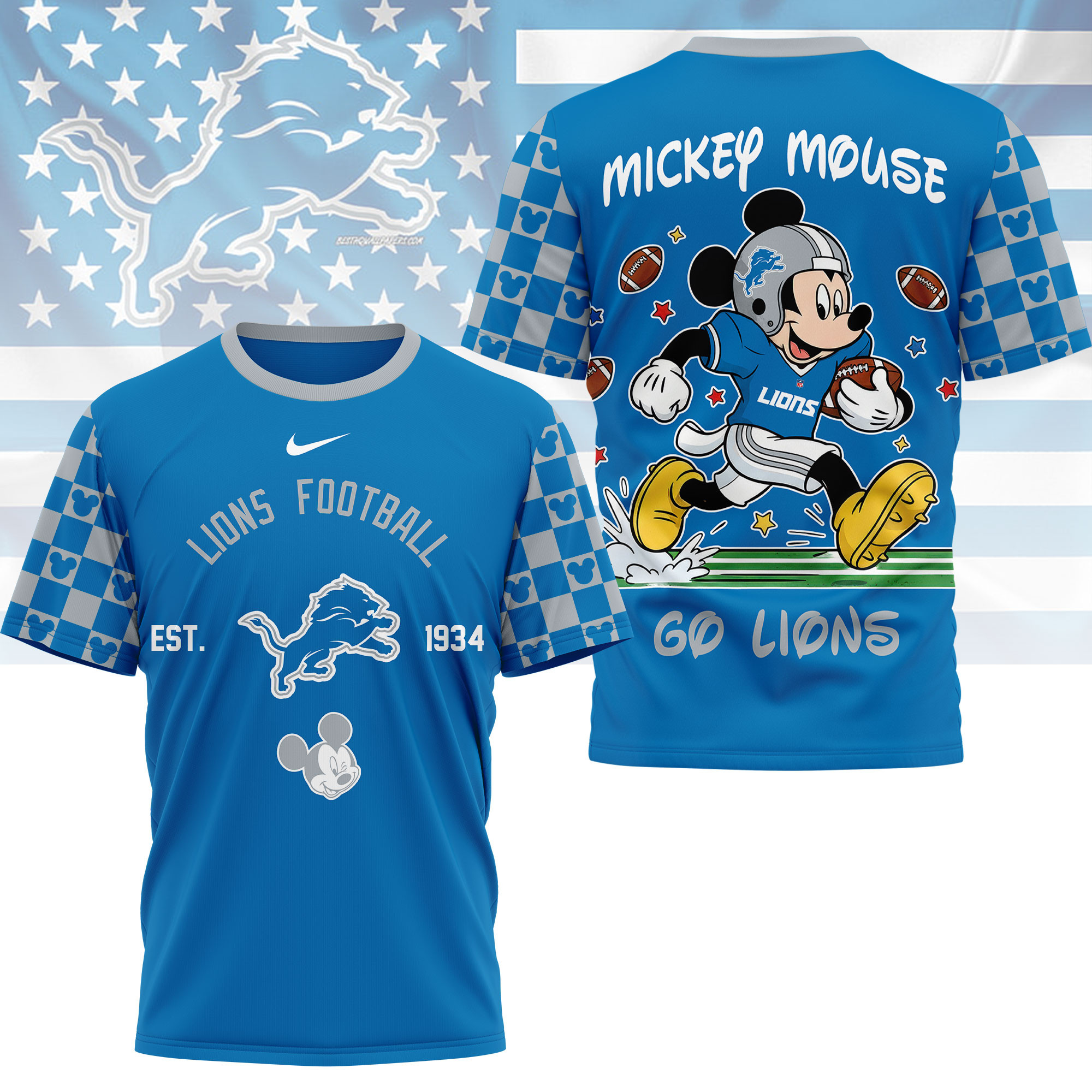 Detroit Lions | Premium NFL Mickey Football 3D Shirt - Image 3