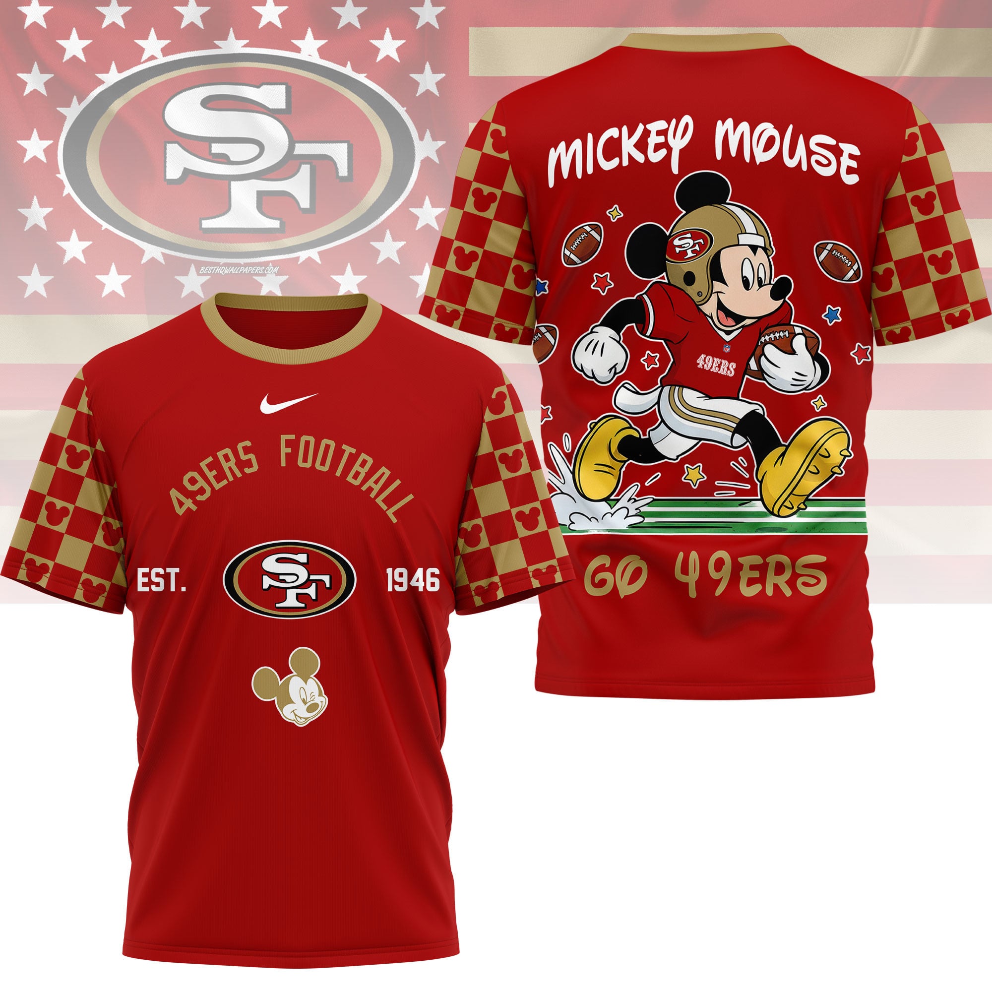 San Francisco 49ers | Premium NFL Mickey Football 3D Shirt - Image 3