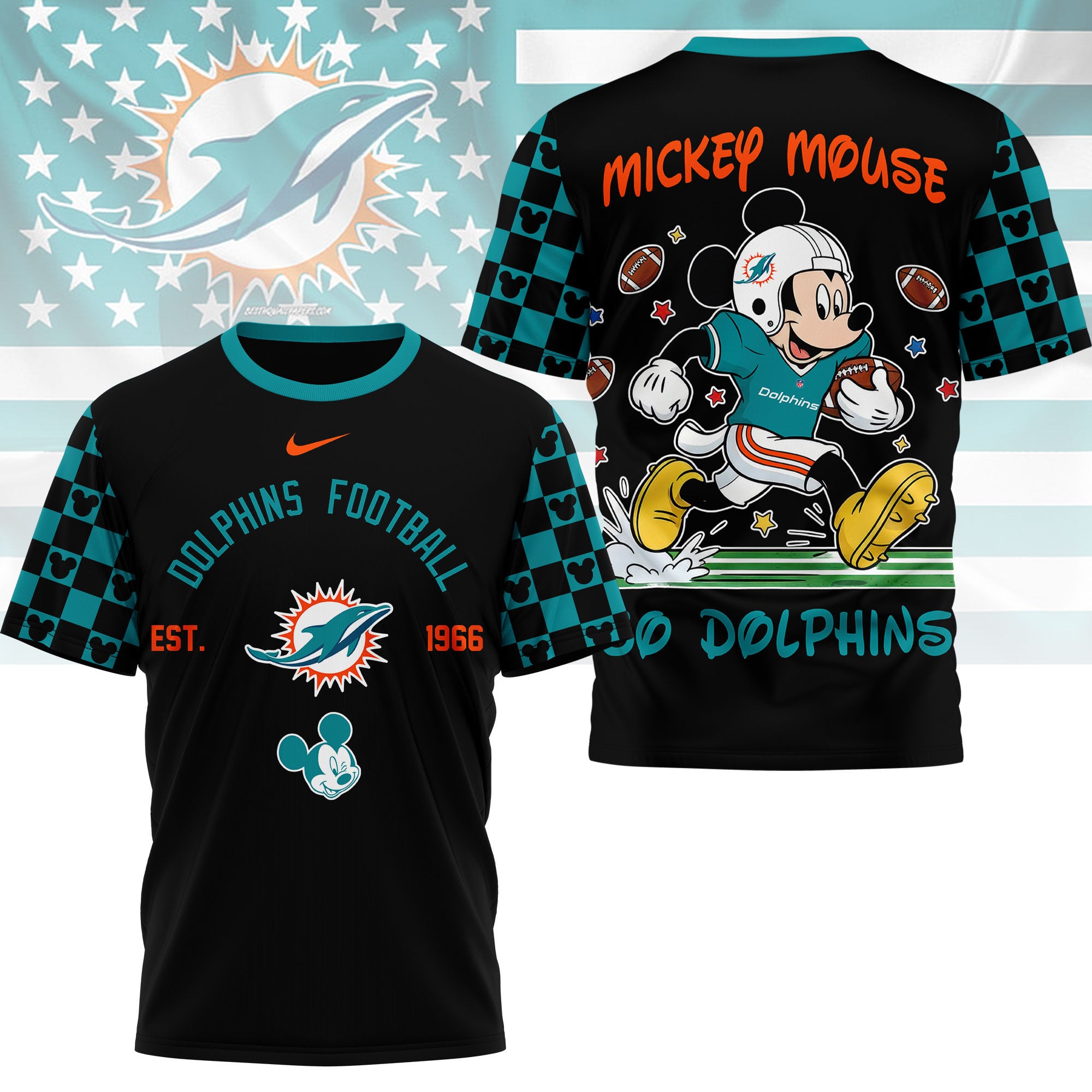 Miami Dolphins | Premium NFL Mickey Football 3D Shirt - Image 2