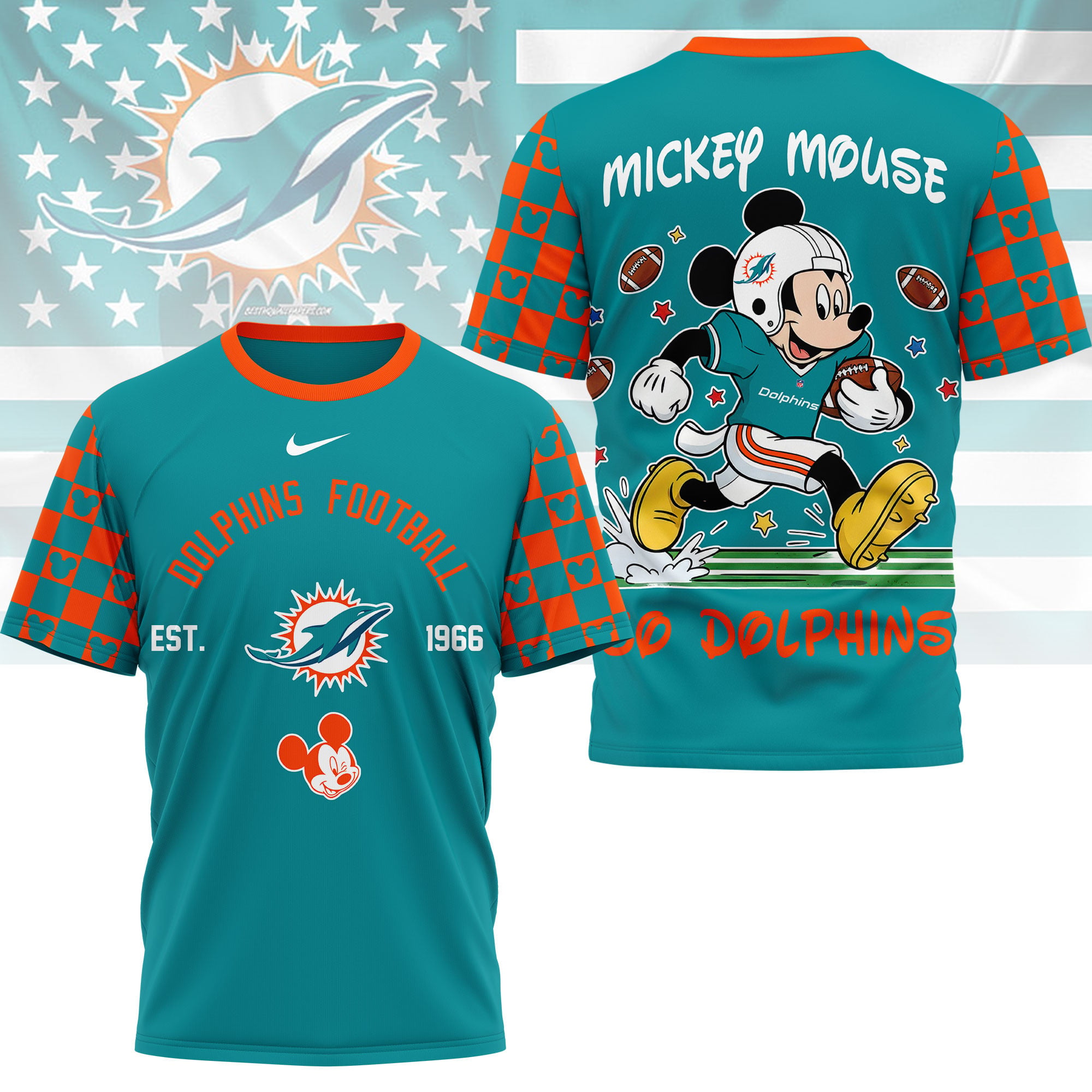 Miami Dolphins | Premium NFL Mickey Football 3D Shirt - Image 3