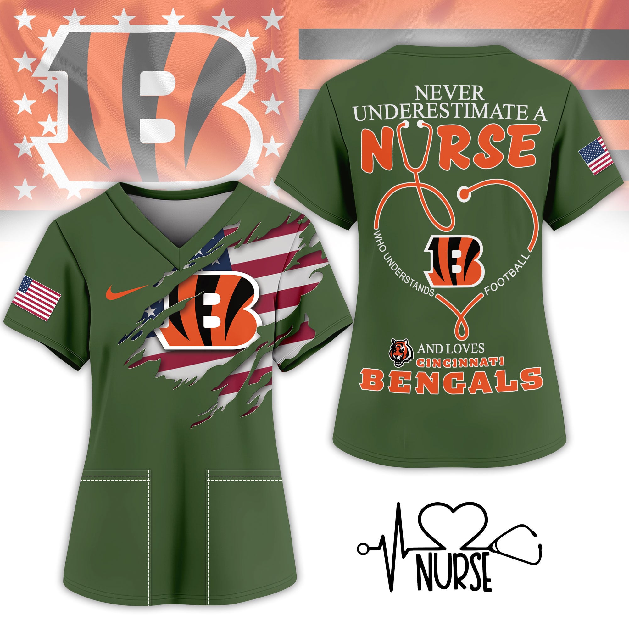 Cincinnati Bengals | Premium NFL Army Nurse 3D Shirt