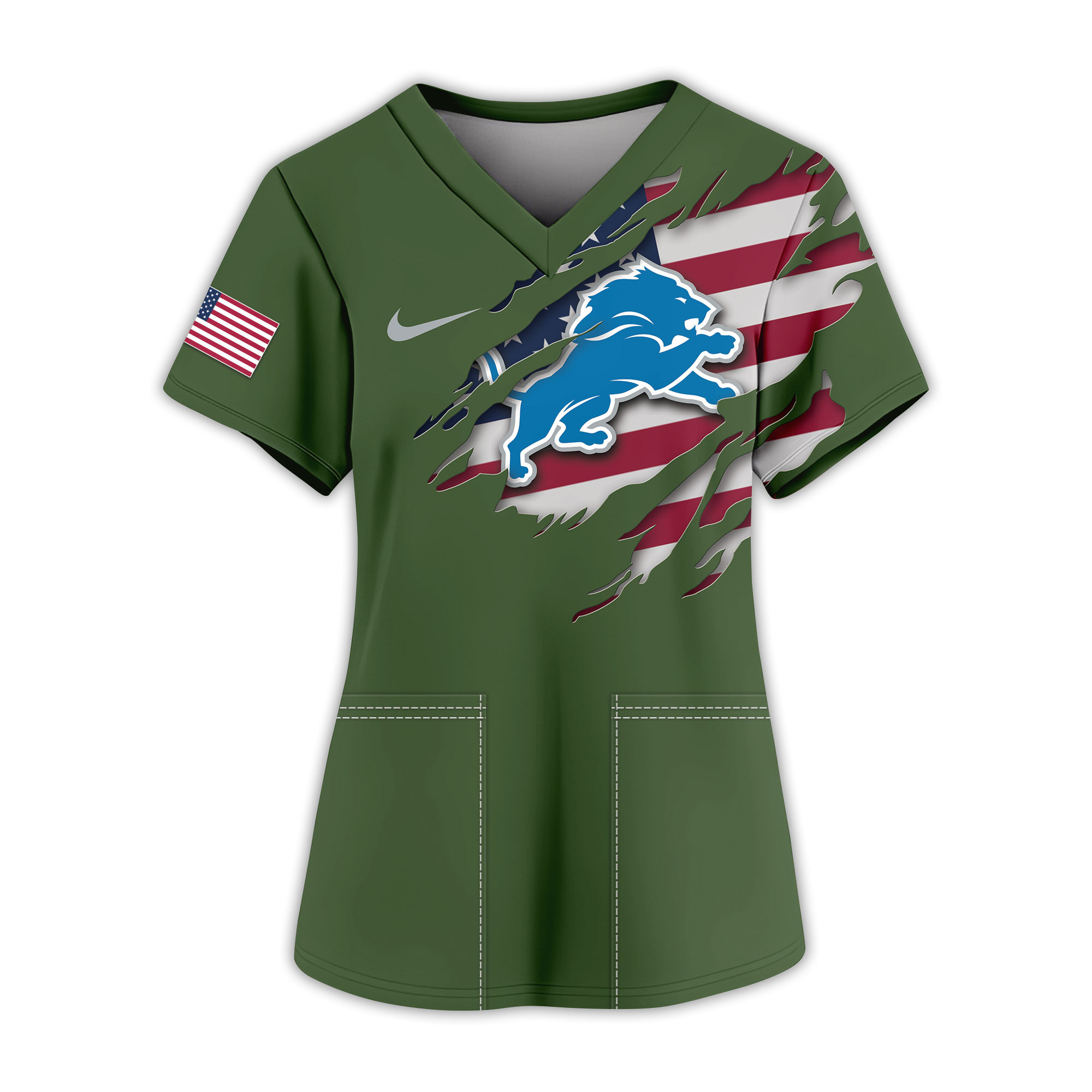Detroit Lions | Premium NFL Army Nurse 3D Shirt - Image 2