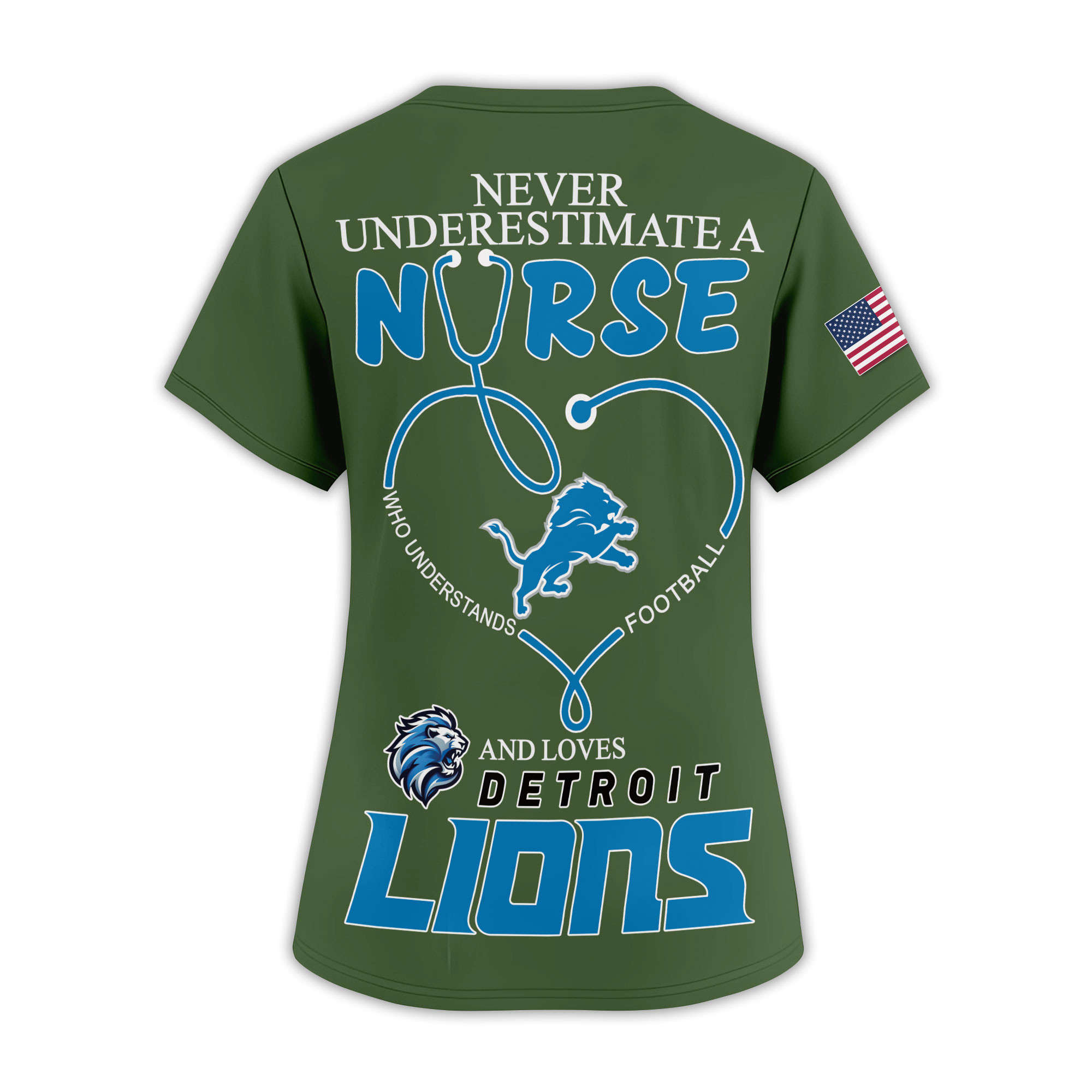 Detroit Lions | Premium NFL Army Nurse 3D Shirt - Image 3