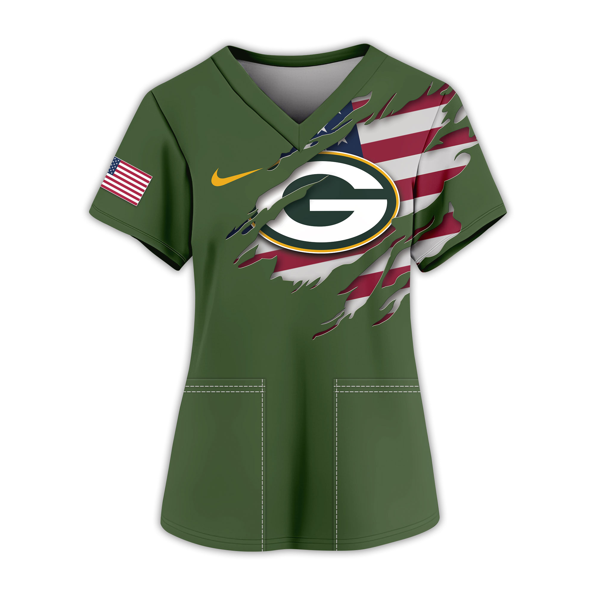 Green Bay Packers | Premium NFL Army Nurse 3D Shirt - Image 2