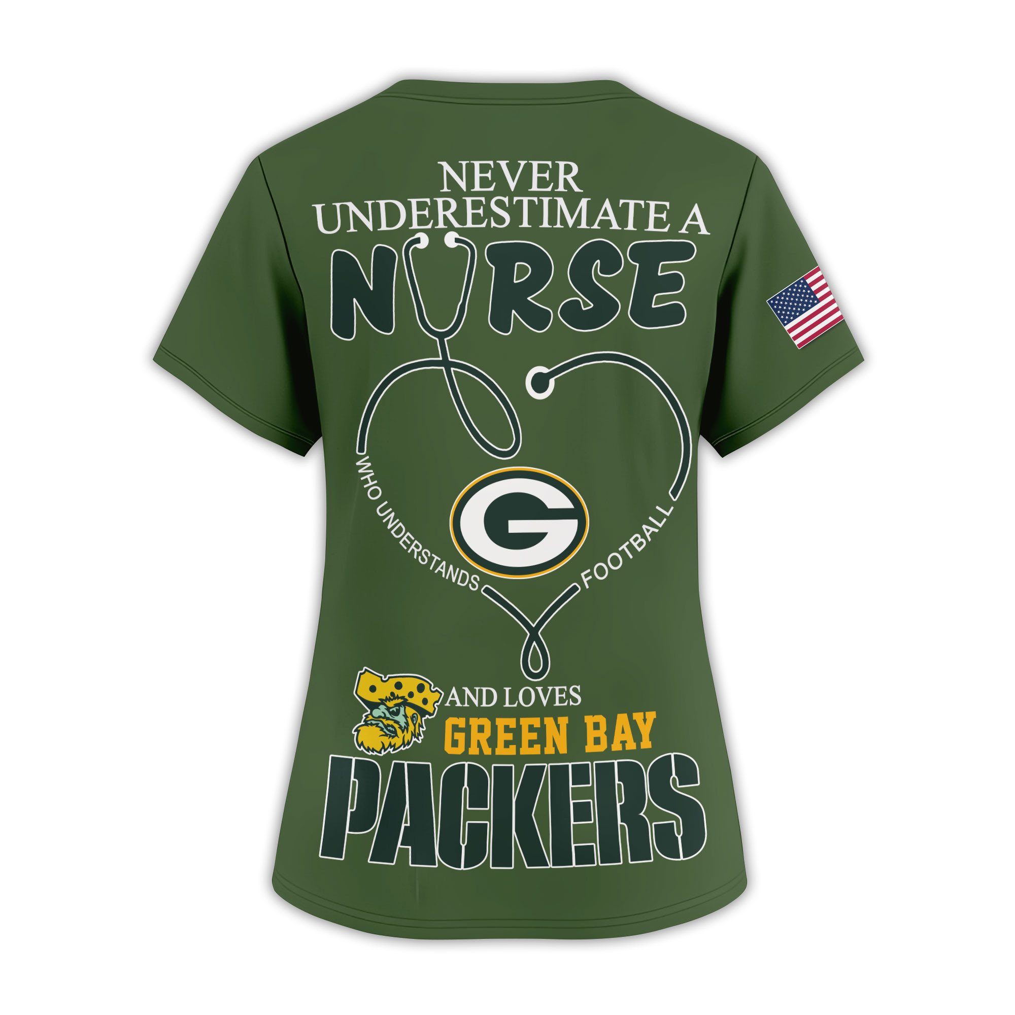 Green Bay Packers | Premium NFL Army Nurse 3D Shirt - Image 3